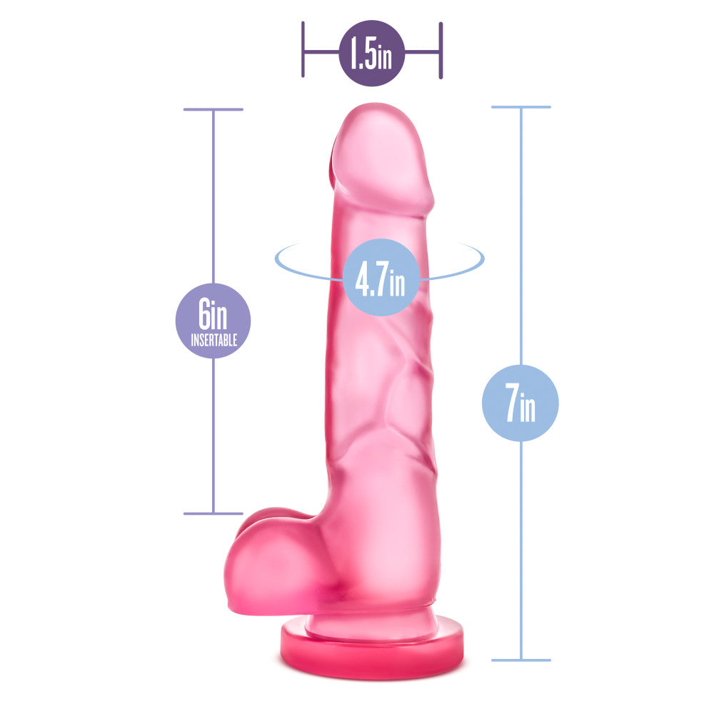 B Yours By Blush® | Sweet N' Hard 4 Realistic Pink 7.75-Inch Long Dildo With Balls & Suction Cup Base、mySite、bottomscart
