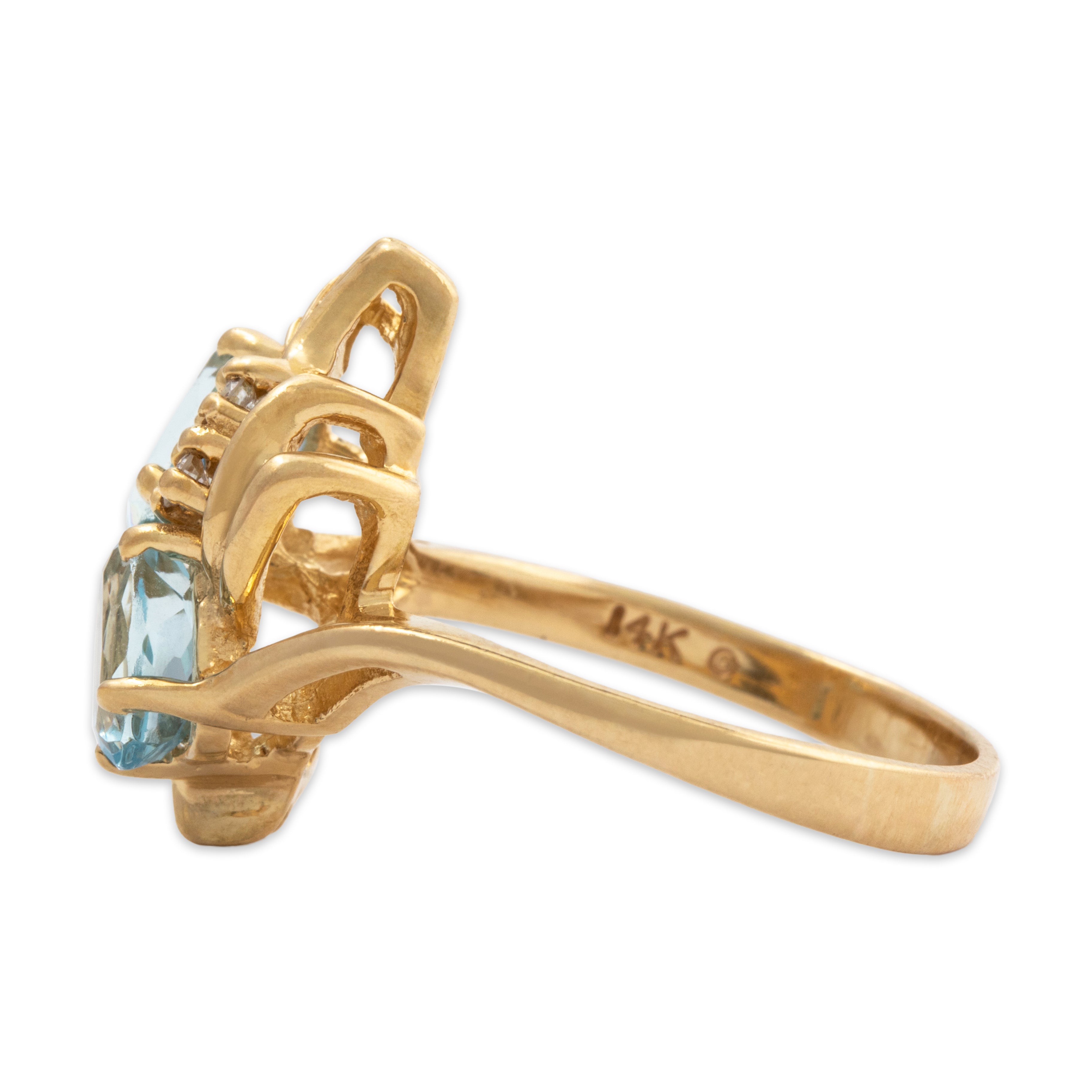 Vintage 14k Yellow Gold Aquamarine Diamond Flourish Cocktail Ring 5.75、mySite、hinf8tx79