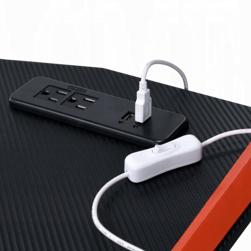Black and Red Gaming Desk with LED Light and USB Port、、casual