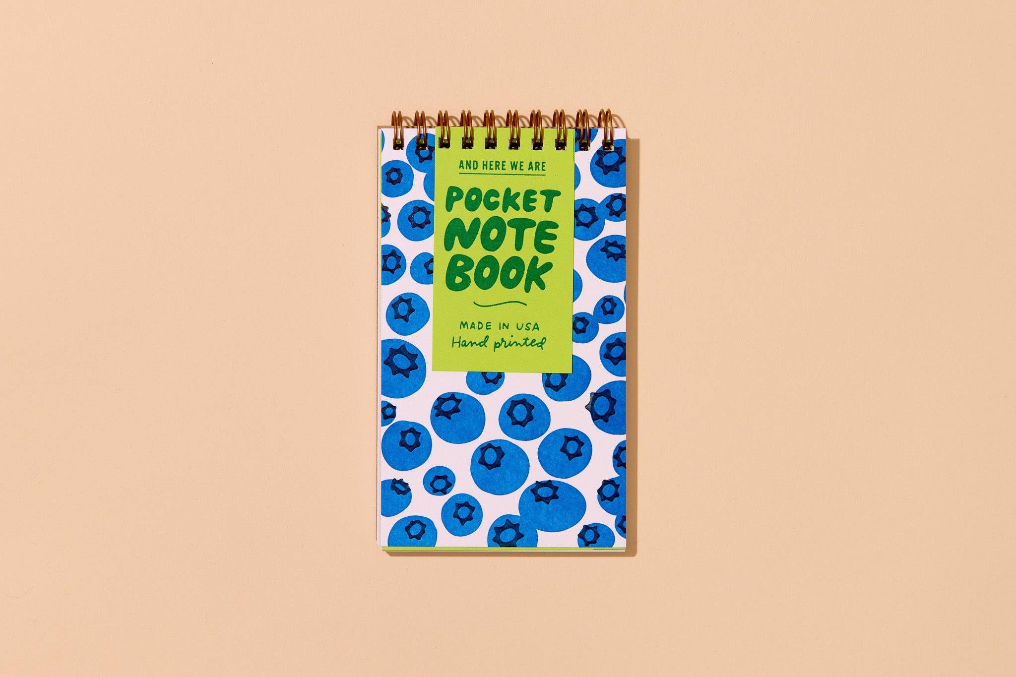 And Here We Are - Blueberries Letterpress Spiral Pocket Size Notebook - Made in USA、mySite、garagedoors4me