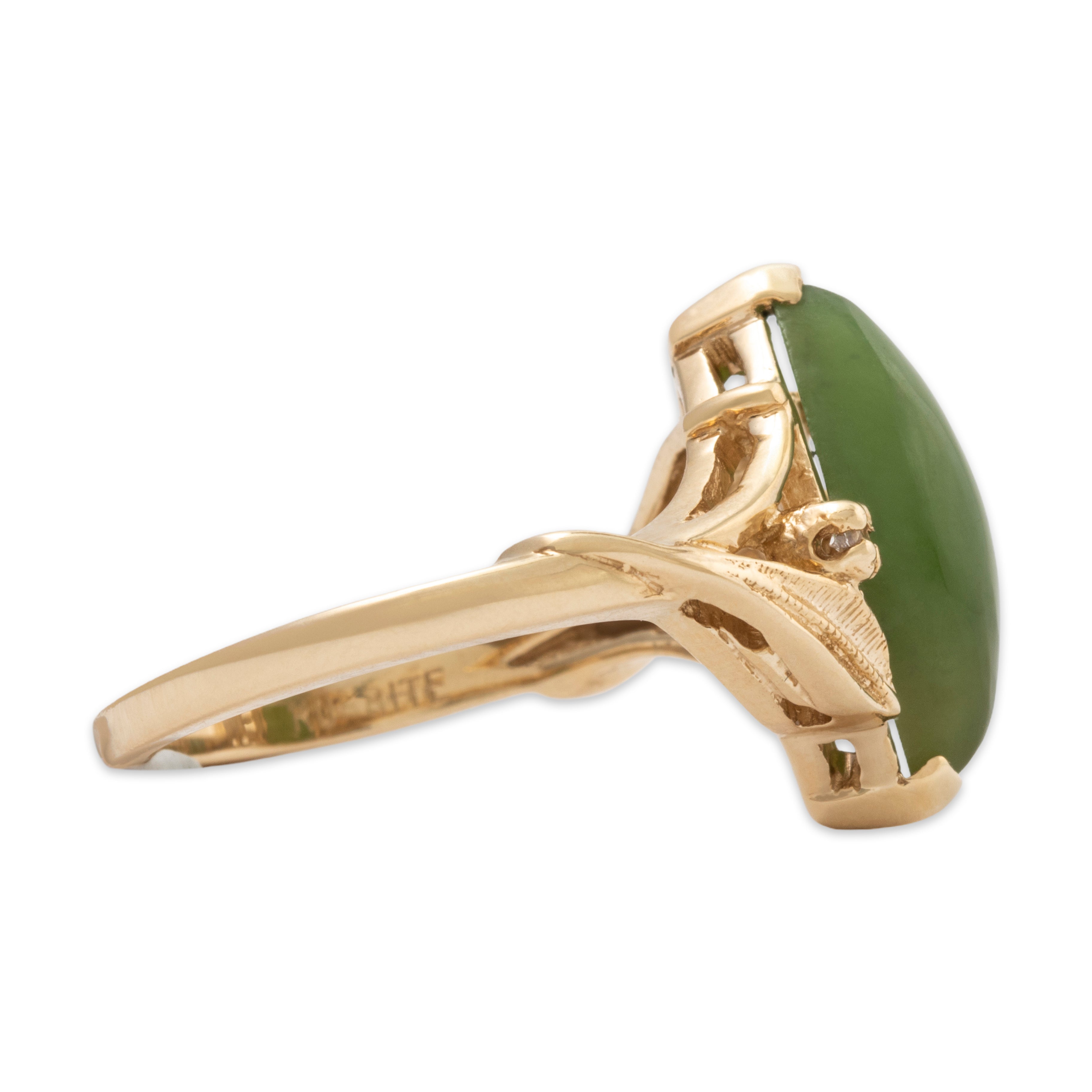 Vintage 10k Yellow Gold 3.5ct Jade Diamond Lovely Leafy Navette Ring 6.00、mySite、hinf8tx79