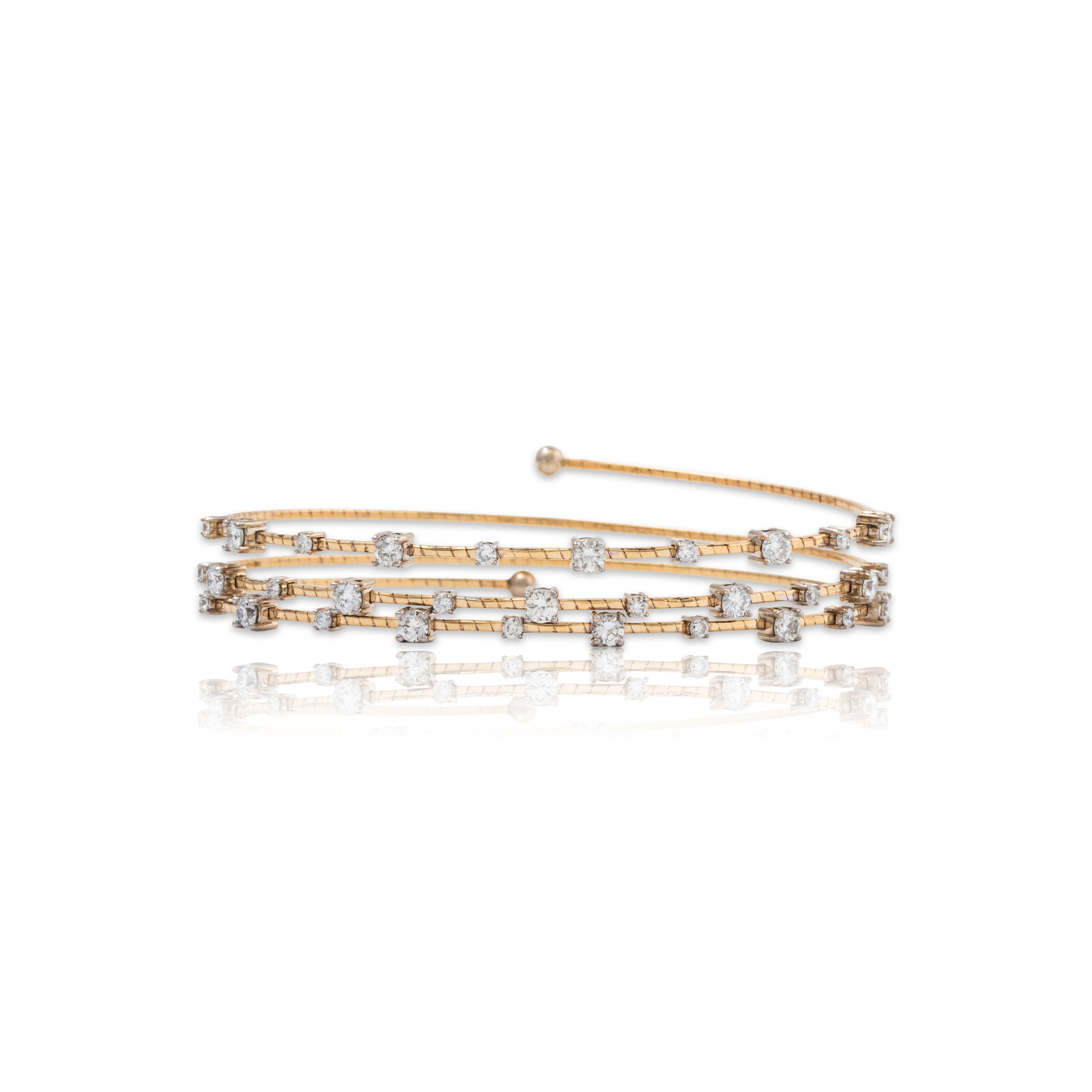 Estate 14k Yellow Gold 1.6cttw Diamond Coil of Lights Articulating Bracelet 6.5、mySite、hinf8tx79