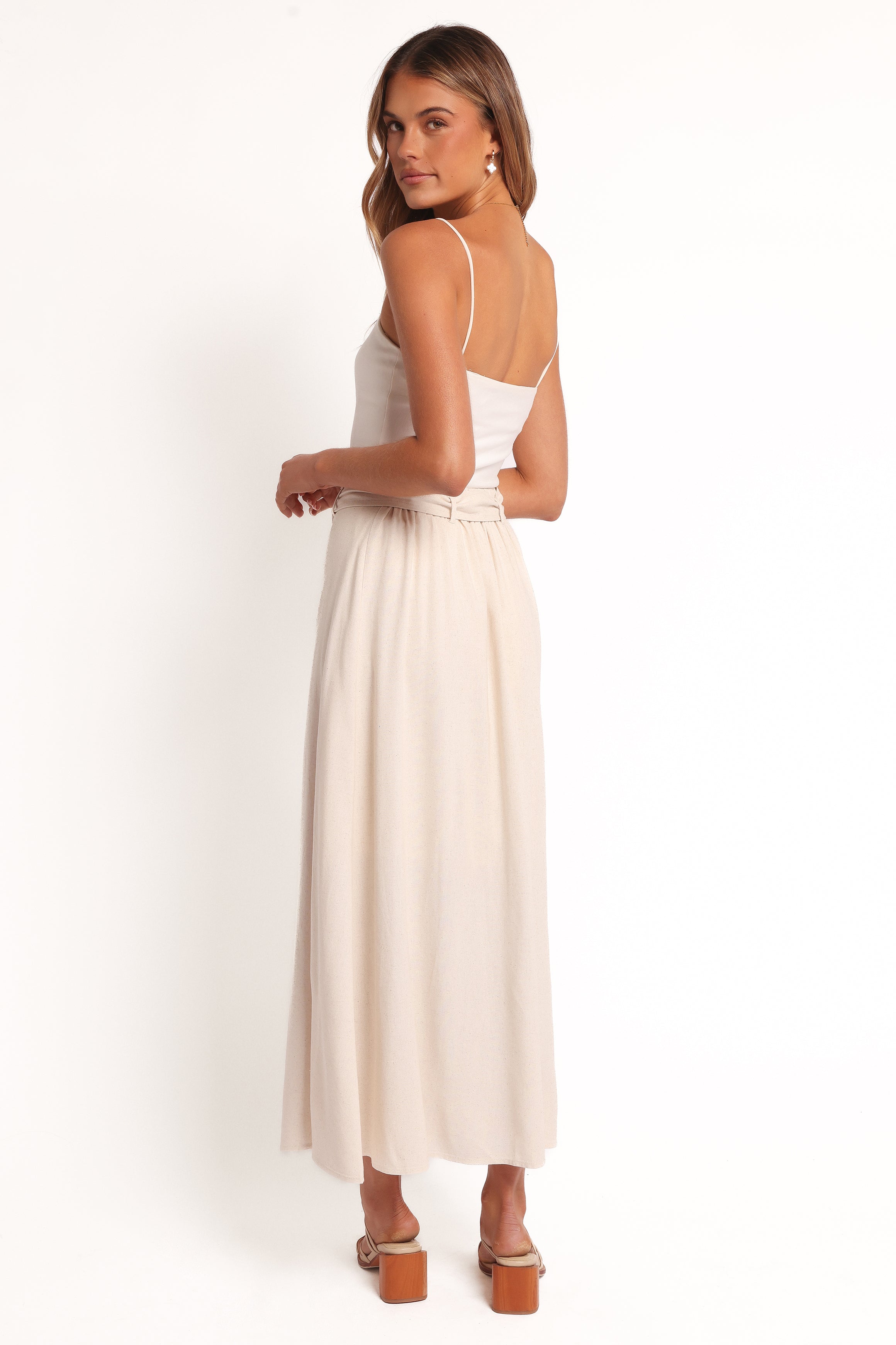  Xander Tie Waist Midi Skirt - Oatmeal、mySite、sugarbowlscore