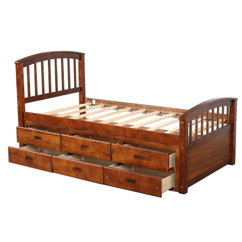 Orisfur. Twin Size Platform Storage Bed Solid Wood Bed with 6 Drawers、、casual