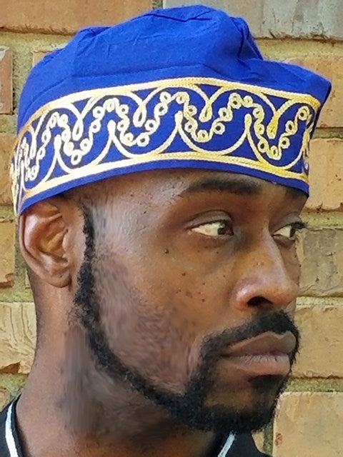 Royal Blue African Adebo Kufi Hat with Gold Embroidery-DPH3774、mySite、solidvoid