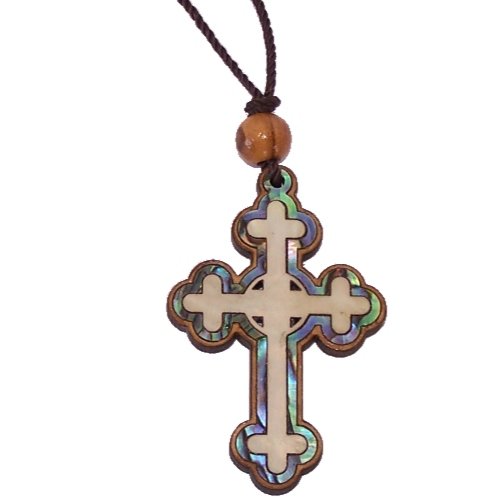Celtic Olive wood Crucifix with Mother of Pearls (60cm / 23.5 inches, Cross is 5cm or 2 inches)、mySite、topwebapps