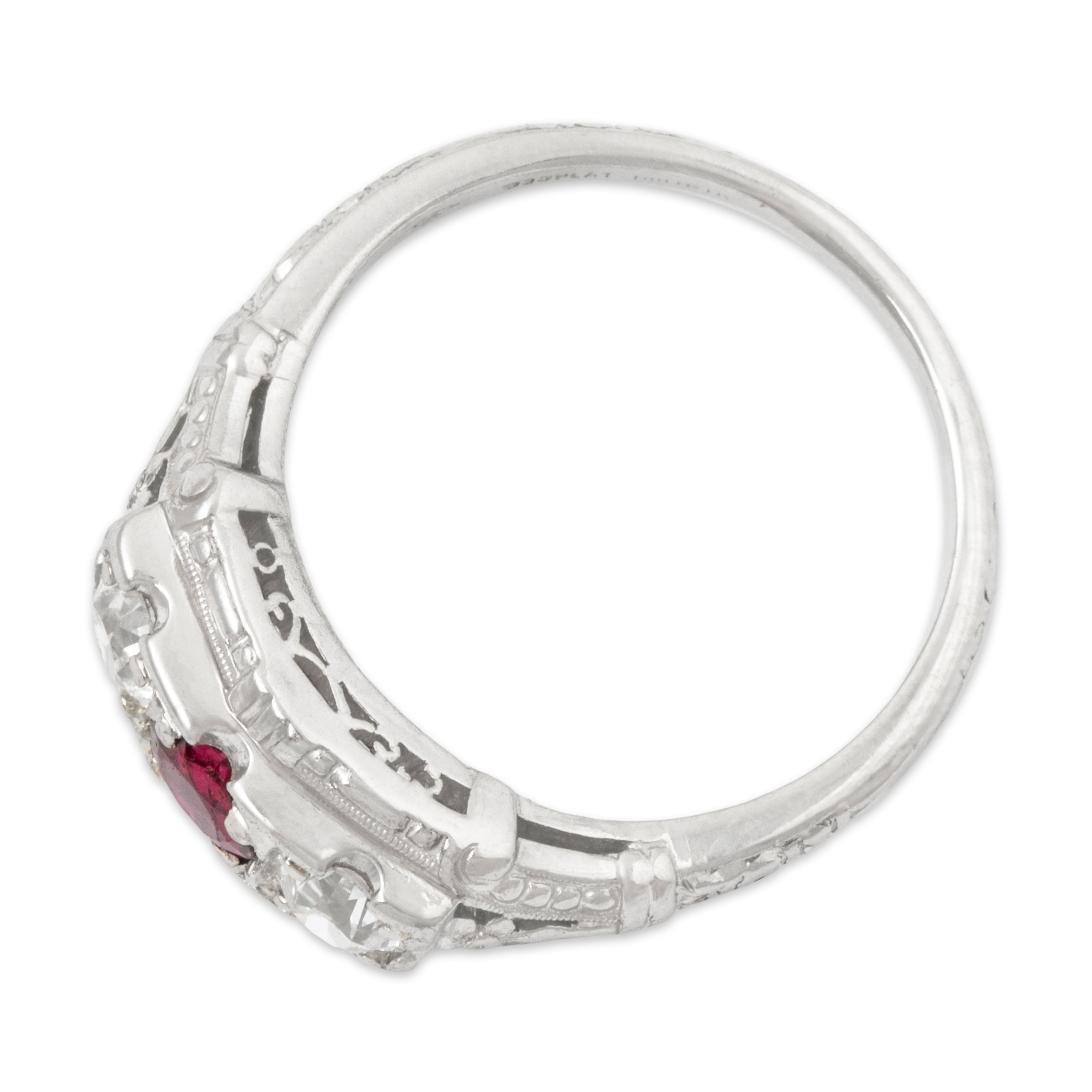 Antique Art Deco Goodman & Co Platinum .5cttw Old European Cut Diamond Ruby Ring、mySite、hinf8tx79