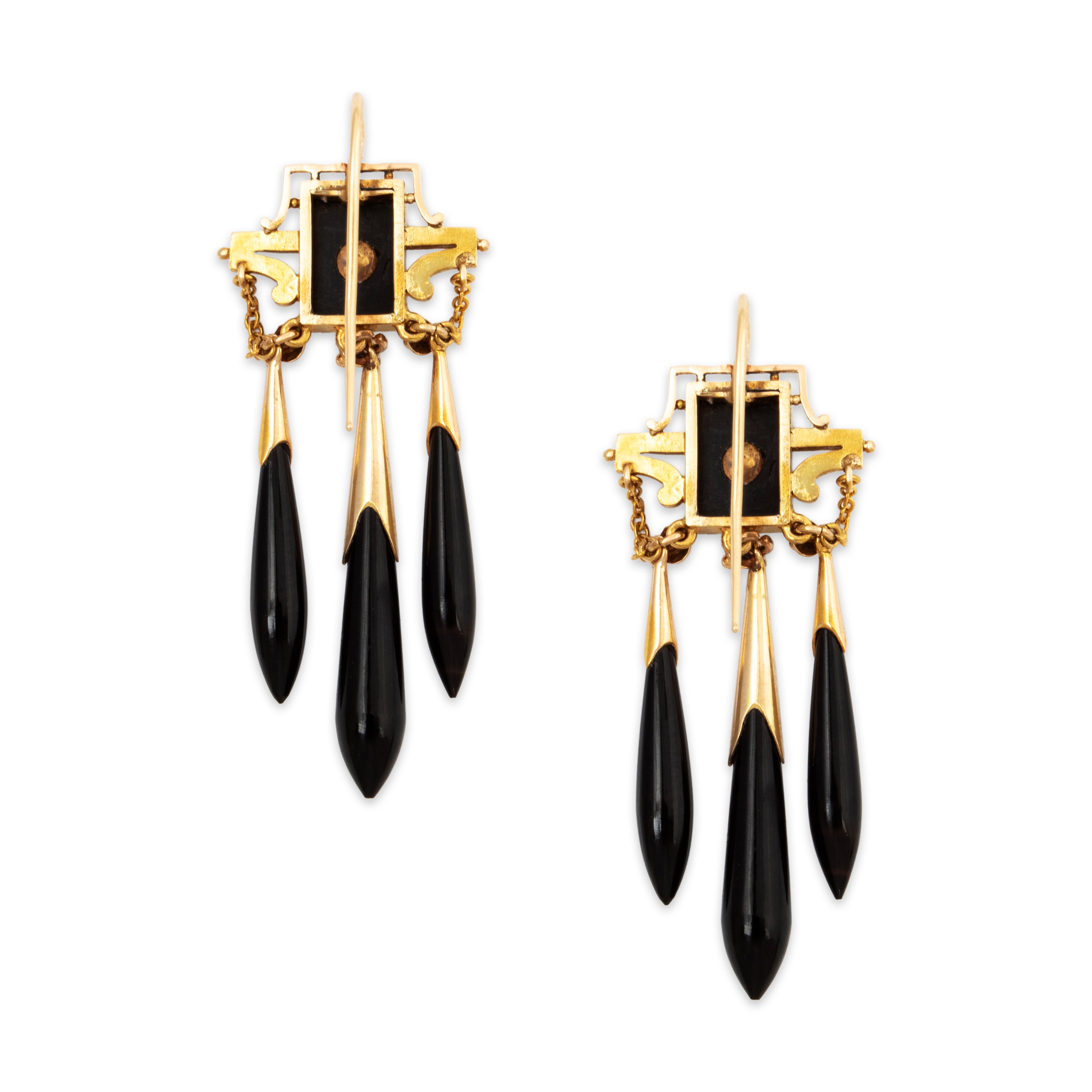 Antique Large Victorian 14k Yellow Gold Onyx Pearl Incredible Dangle Earrings、mySite、hinf8tx79