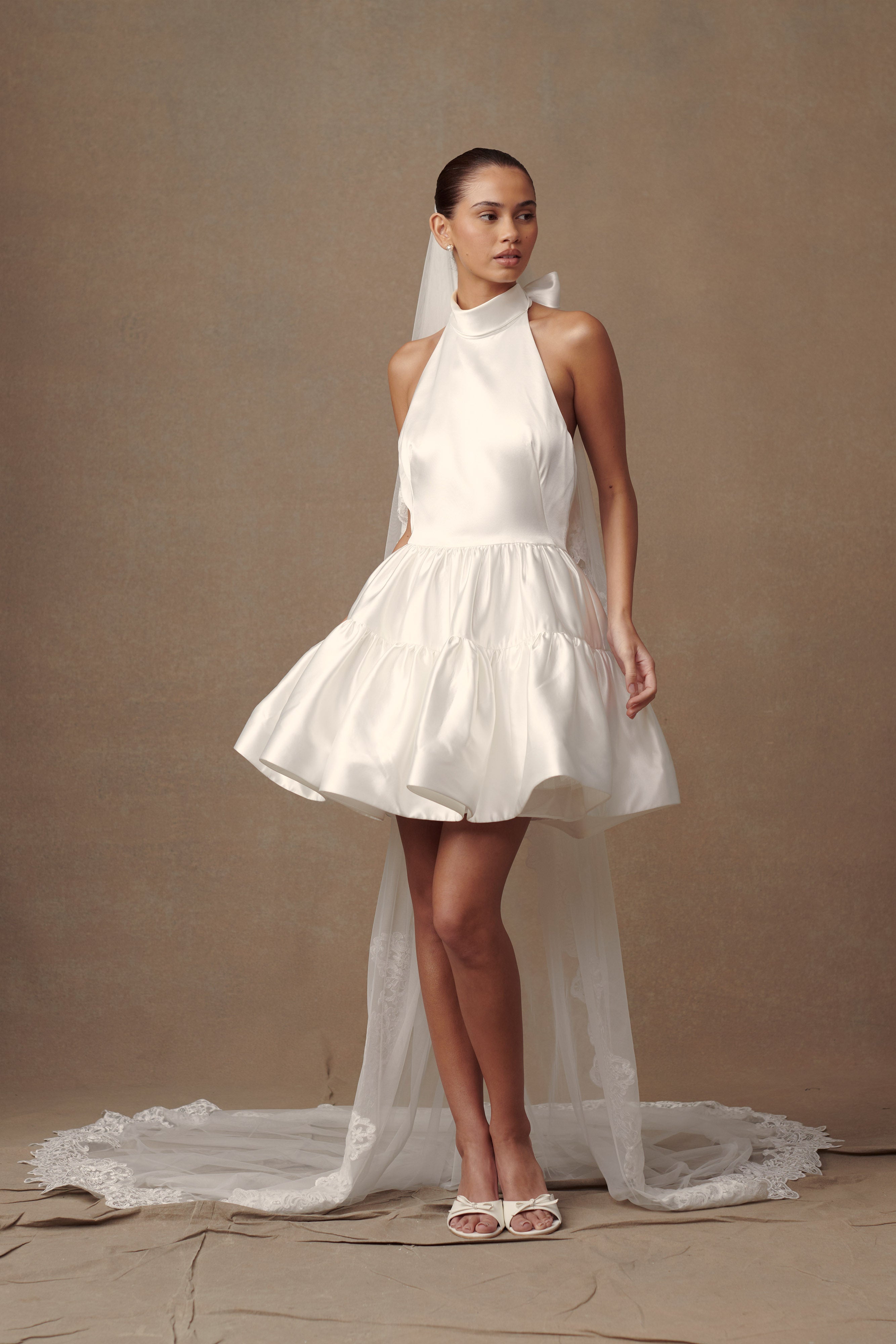 Paulette Lace Trim Veil - White、mySite、solidvoid