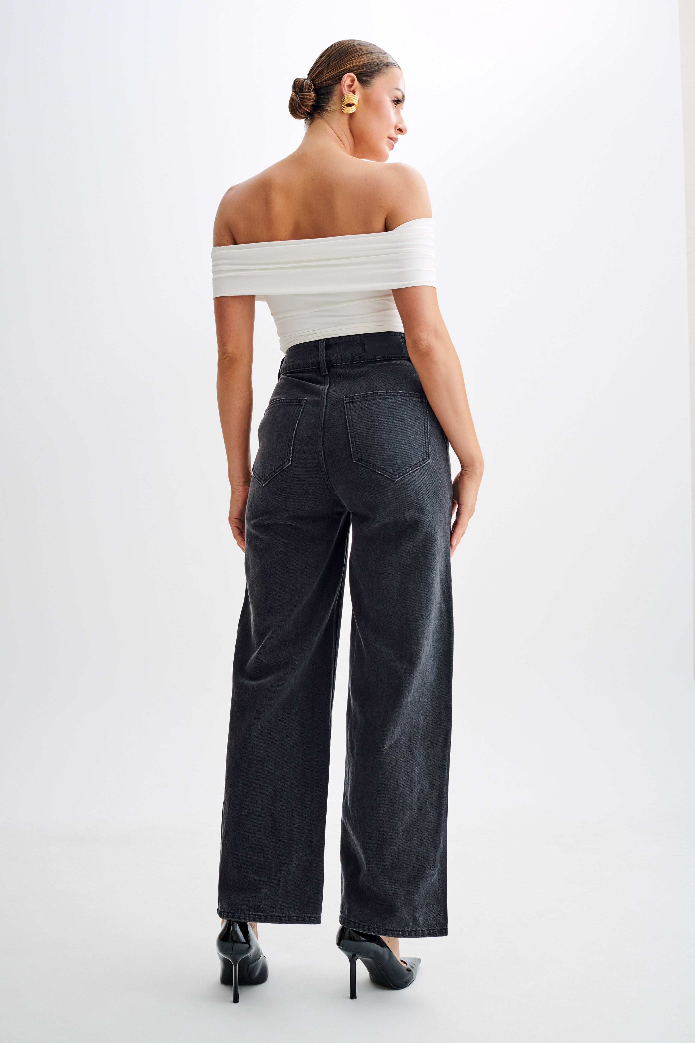 Meena Recycled Nylon Off Shoulder Top - White、mySite、solidvoid