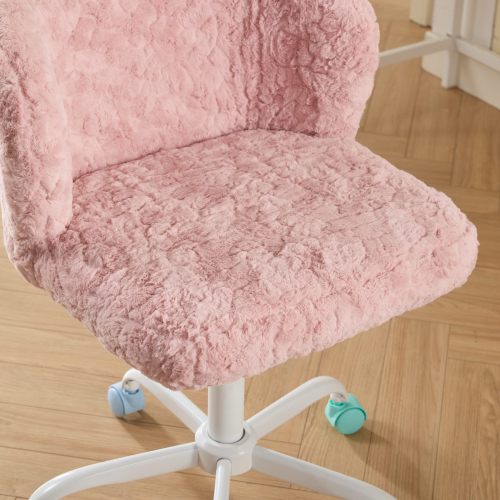 A&A Furniture Office Chair,Artificial rabbit hair Home Office Chair with Golden Metal Base,Adjustable Desk Chair Swivel Office Chair,Vanity Chair(Orange)、、casual