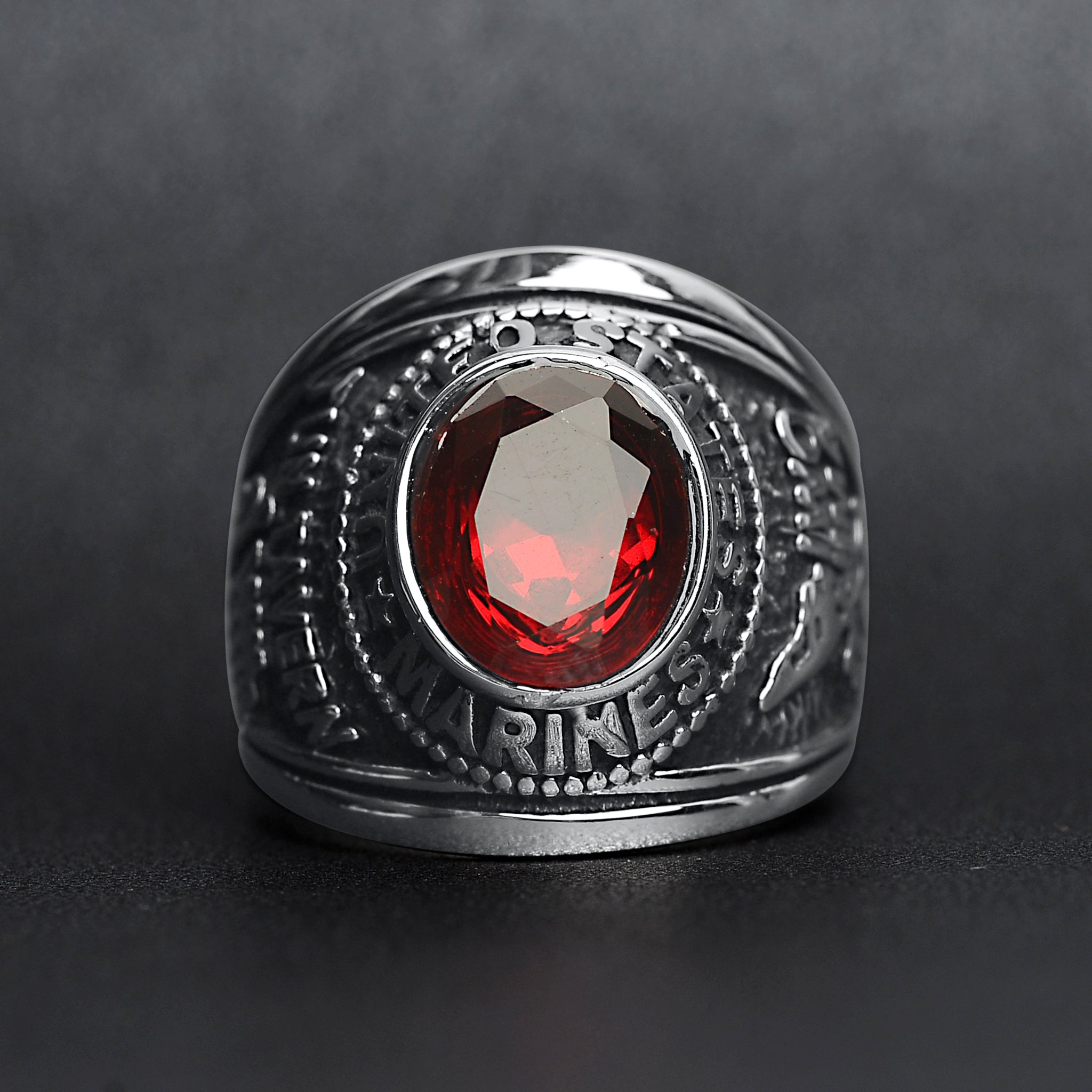 Stainless Steel United States Marine Corp Military Men's Ring with Red Stone / MCR4046、mySite、dreamappss