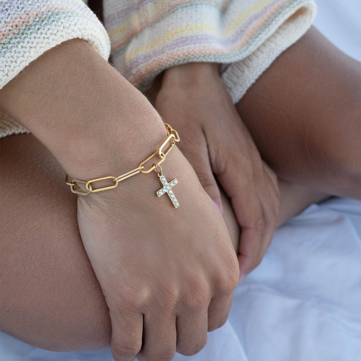 18K Gold PVD Stainless Steel Pearl Cross Charm / PDL0252、mySite、dreamappss