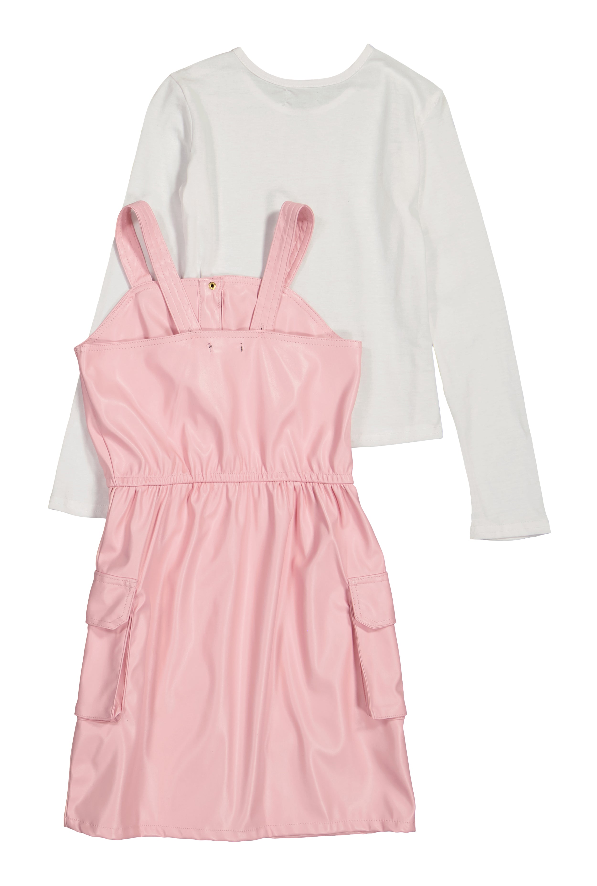 Girls Faux Leather Cargo Dress with Long Sleeve Top、mySite、camillekostekn