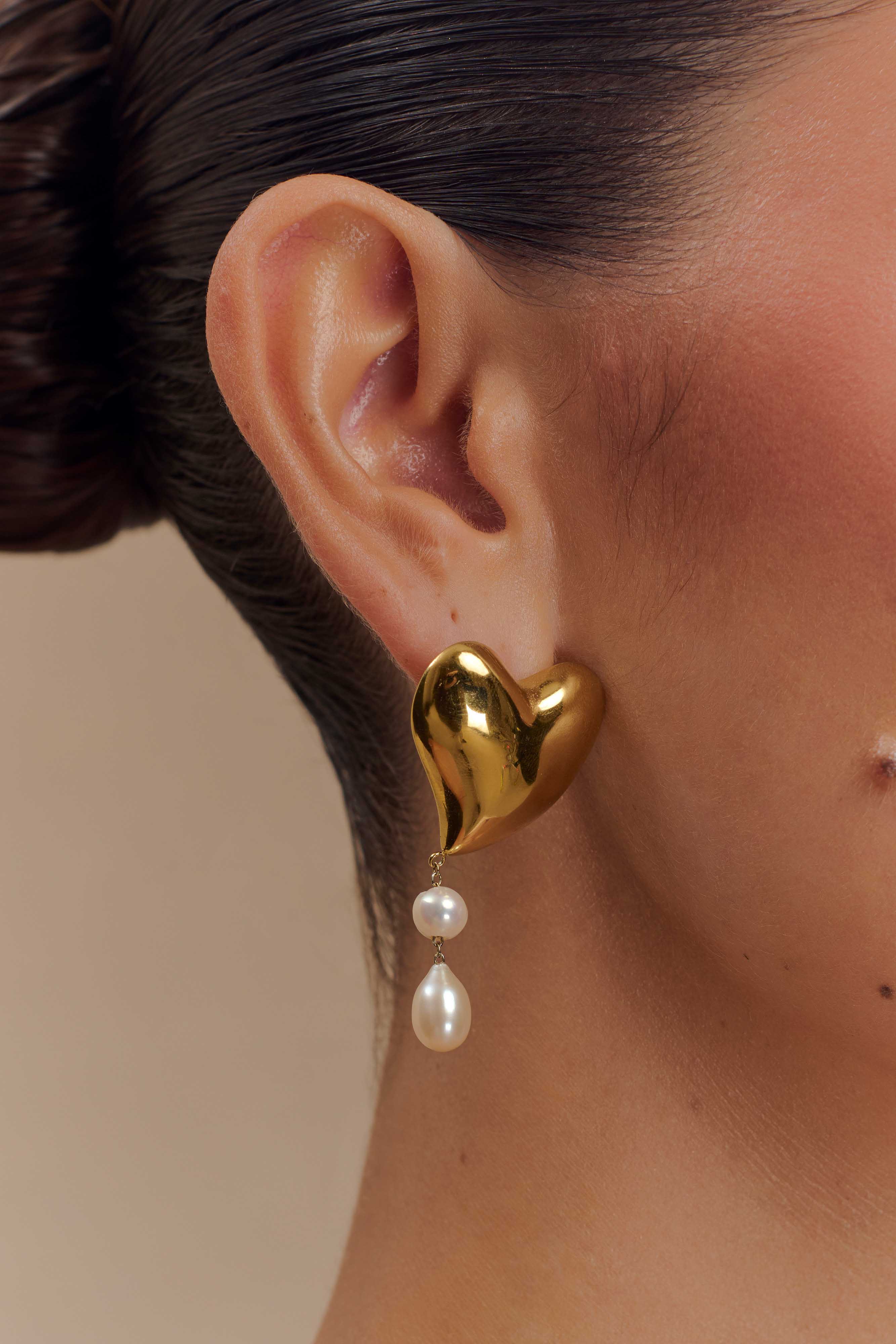 Kiara Heart Pearl Drop Earrings - Gold、mySite、solidvoid