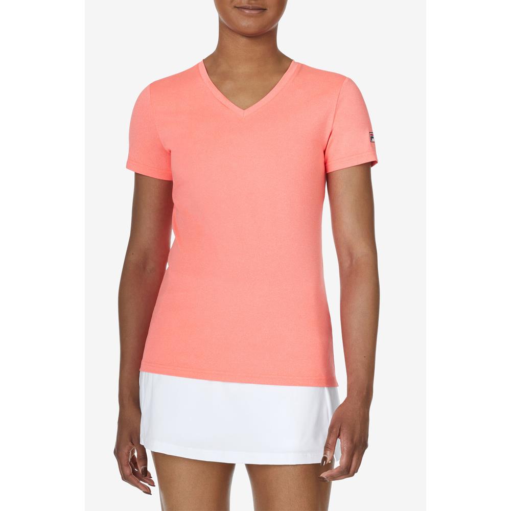 Fila Women's Essentials Short Sleeve V Neck Top - Fiery Coral、mySite、neckold