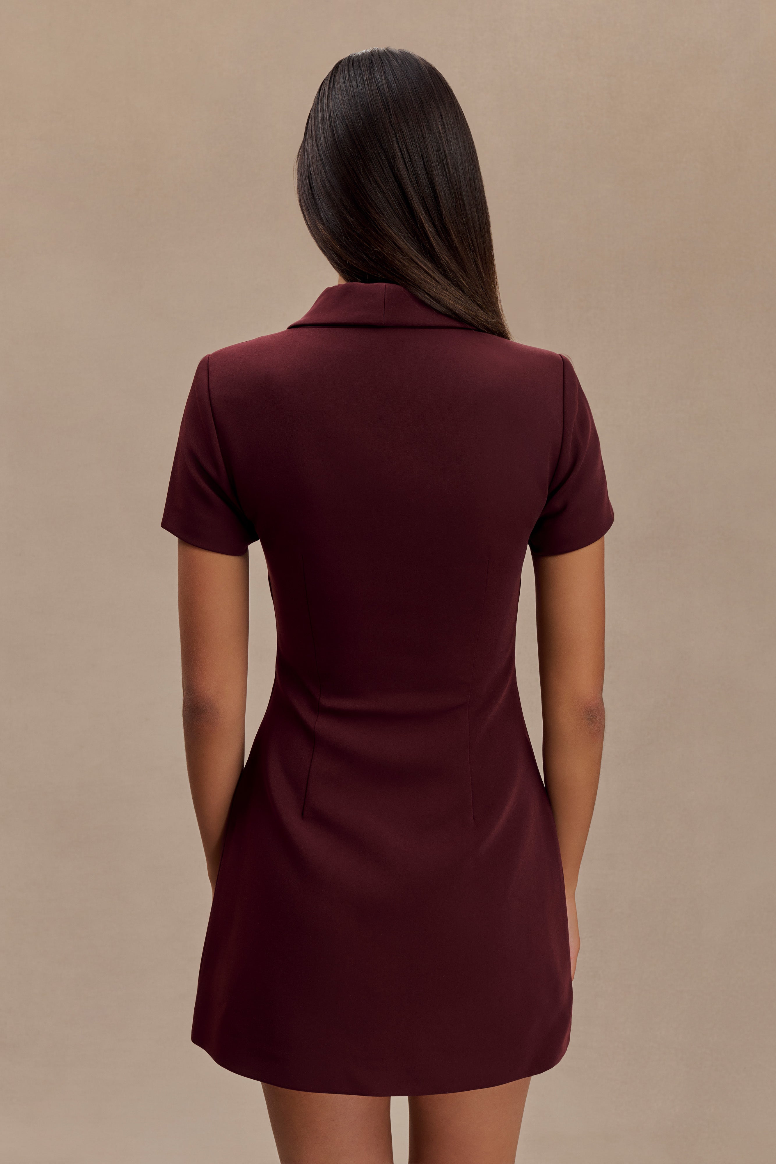 Paolina Collared Suiting Mini Dress - Plum、mySite、solidvoid