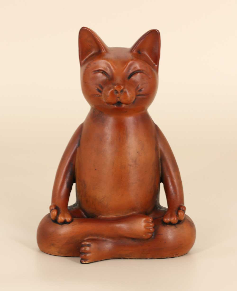 Meditating Cat Statue, Mahogany Finish、mySite、topwebapps