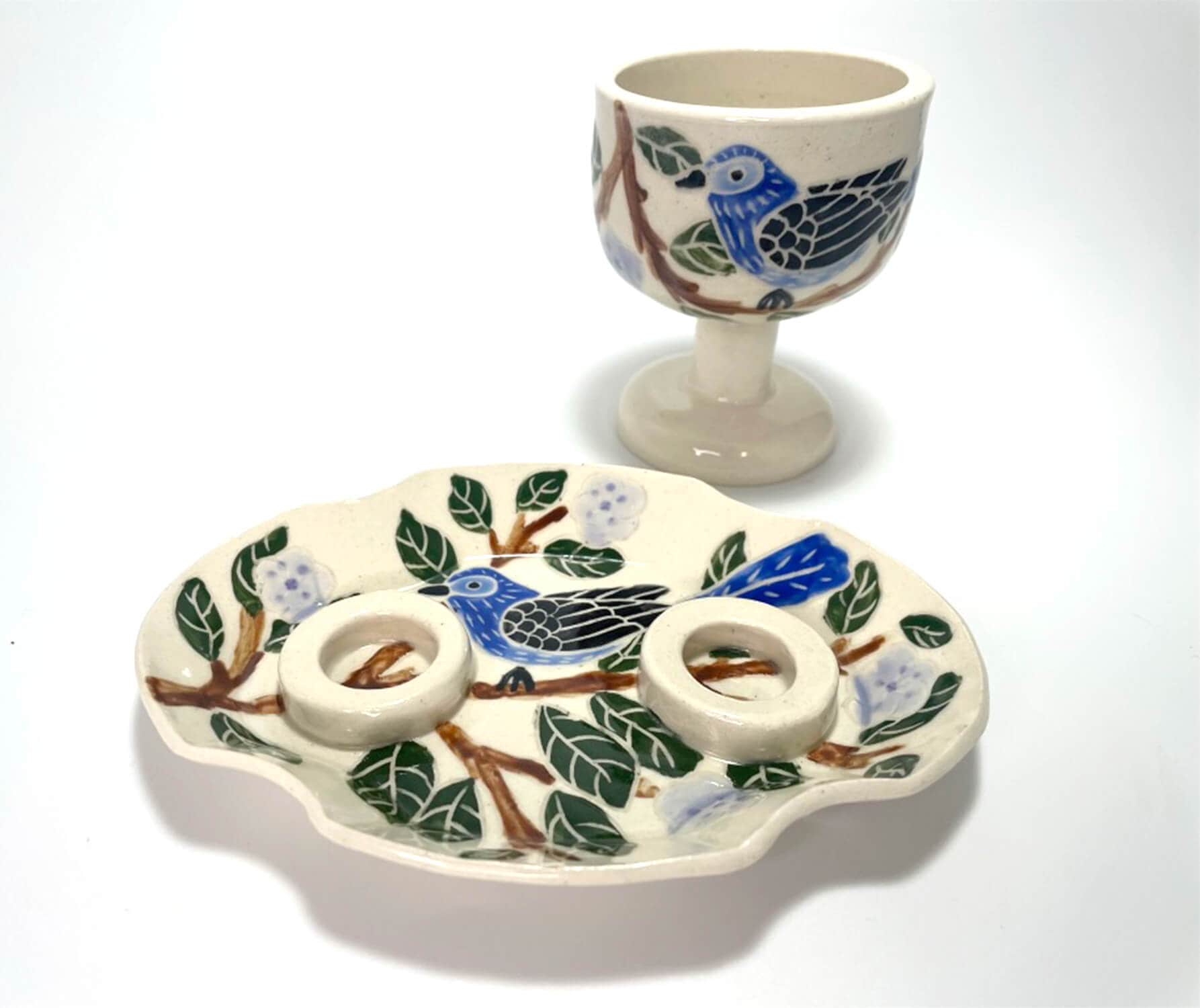 Blue Bird Porcelain Candlesticks Dish by Goodstein Ceramics、mySite、topwebapps