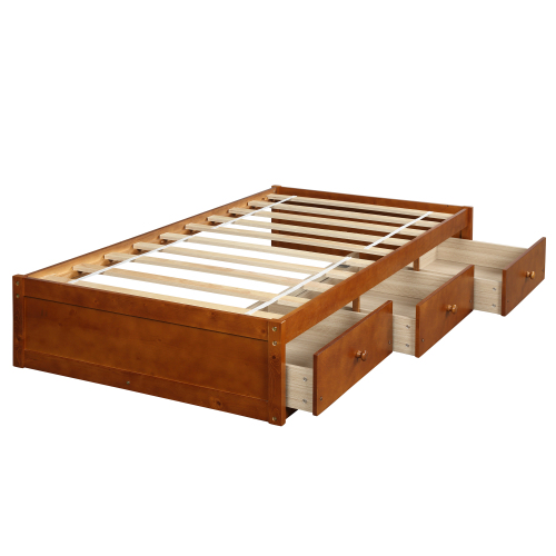 Orisfur. Twin Size Platform Storage Bed with 3 Drawers、、casual