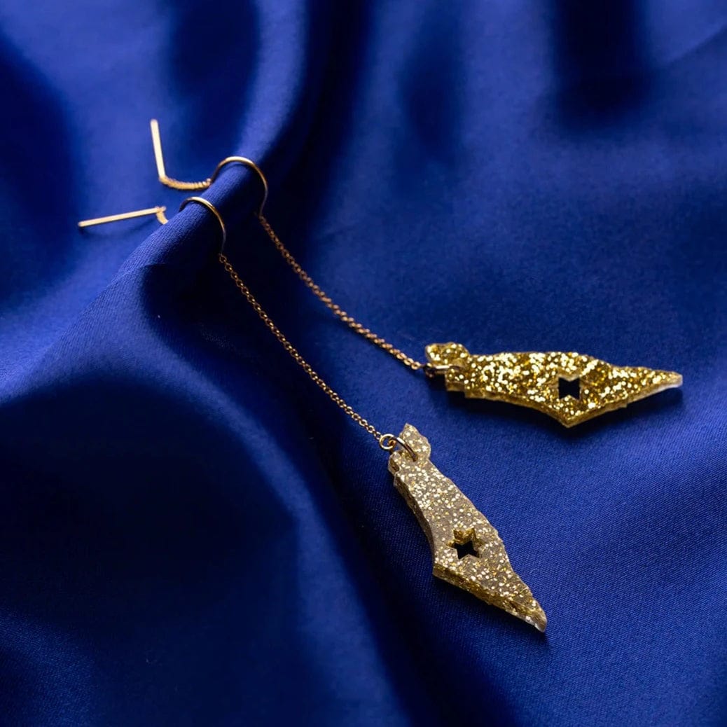 Gold Glitter Israel Threader Earrings with Star of David、mySite、topwebapps