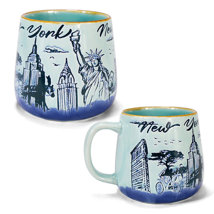 Sky Blue New York Skyline Etched Mug – 13oz Ceramic Cityscape Tribute、mySite、vikingsvslions