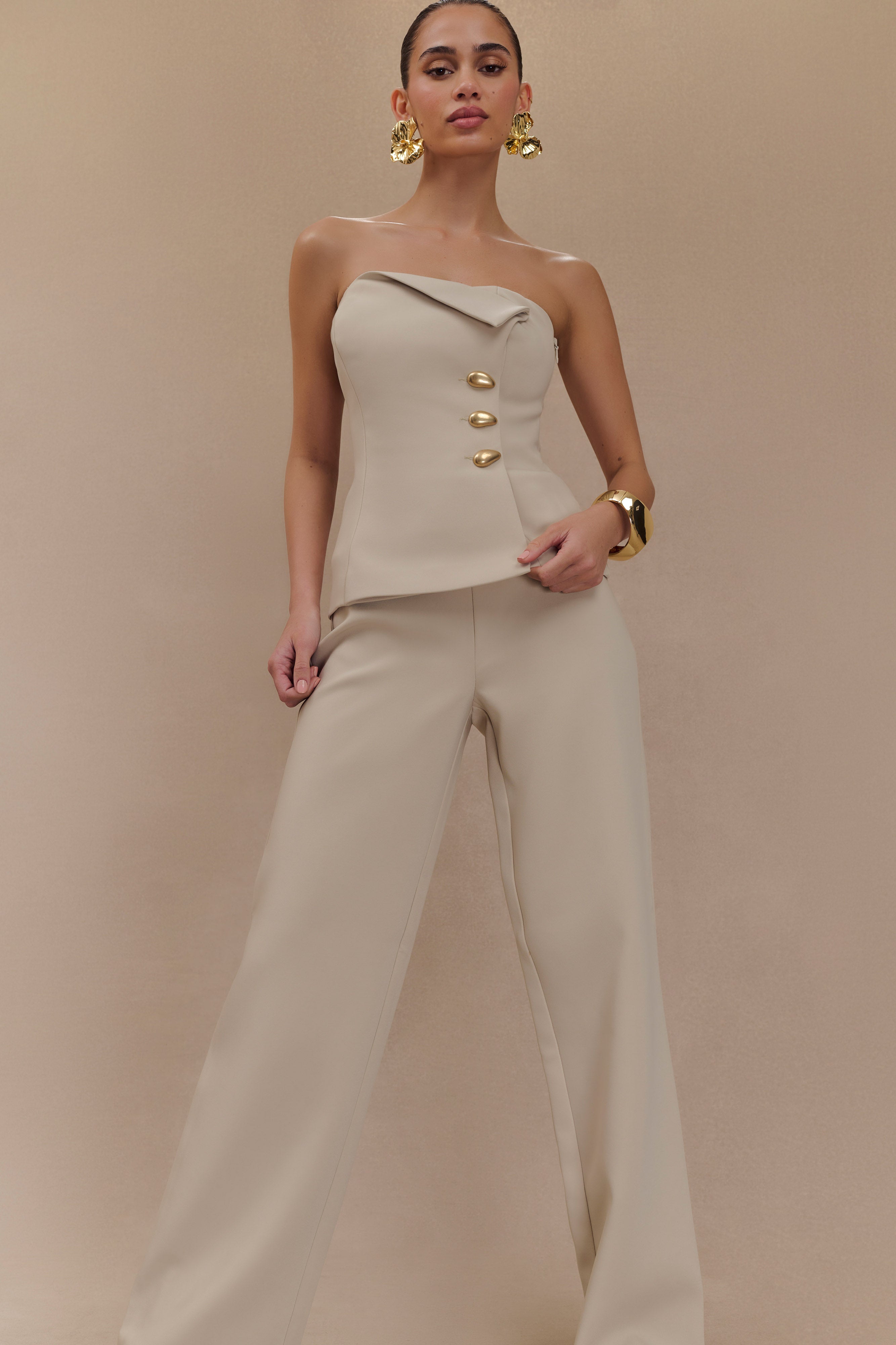 Lindie Strapless Suiting Top - Sand、mySite、solidvoid