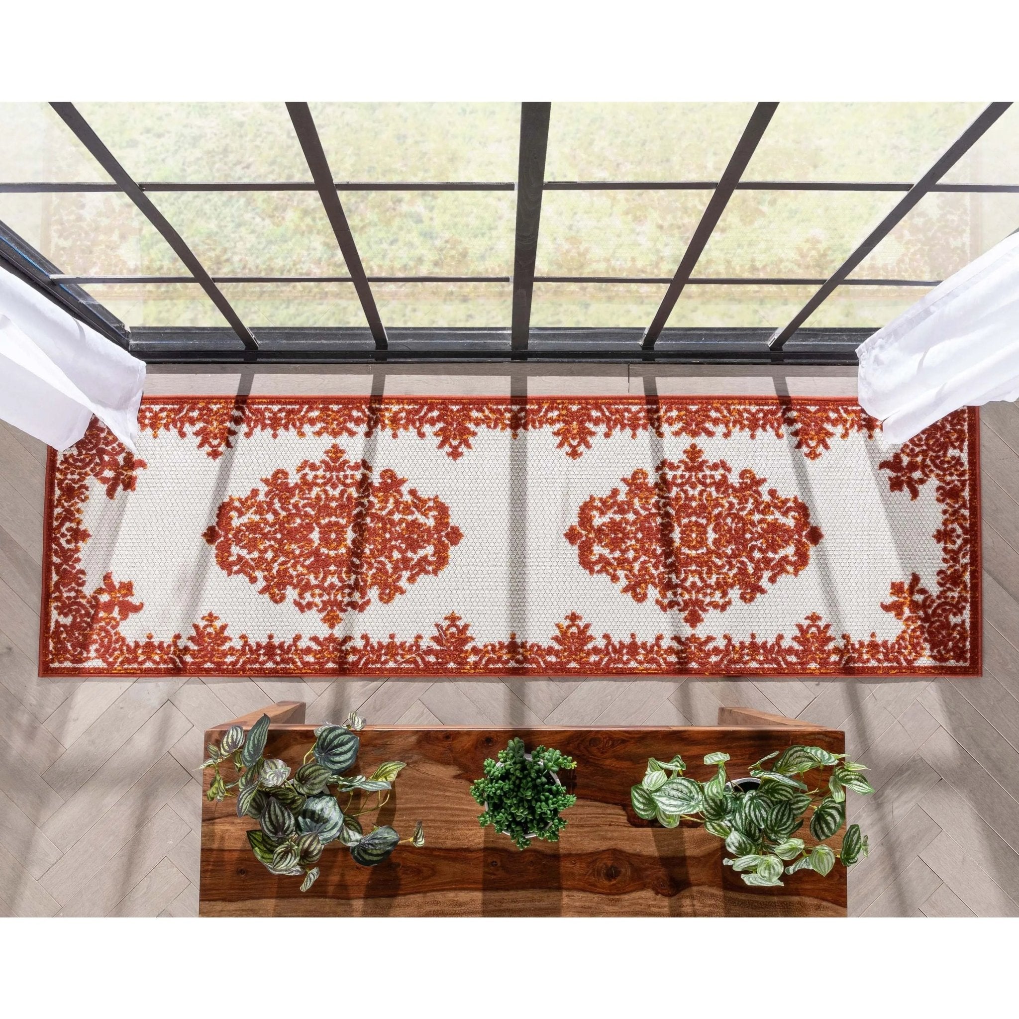 Arid Modern Medallion Persian Indoor/Outdoor Terracotta High-Low Rug、mySite、gigharbornorthrealestate