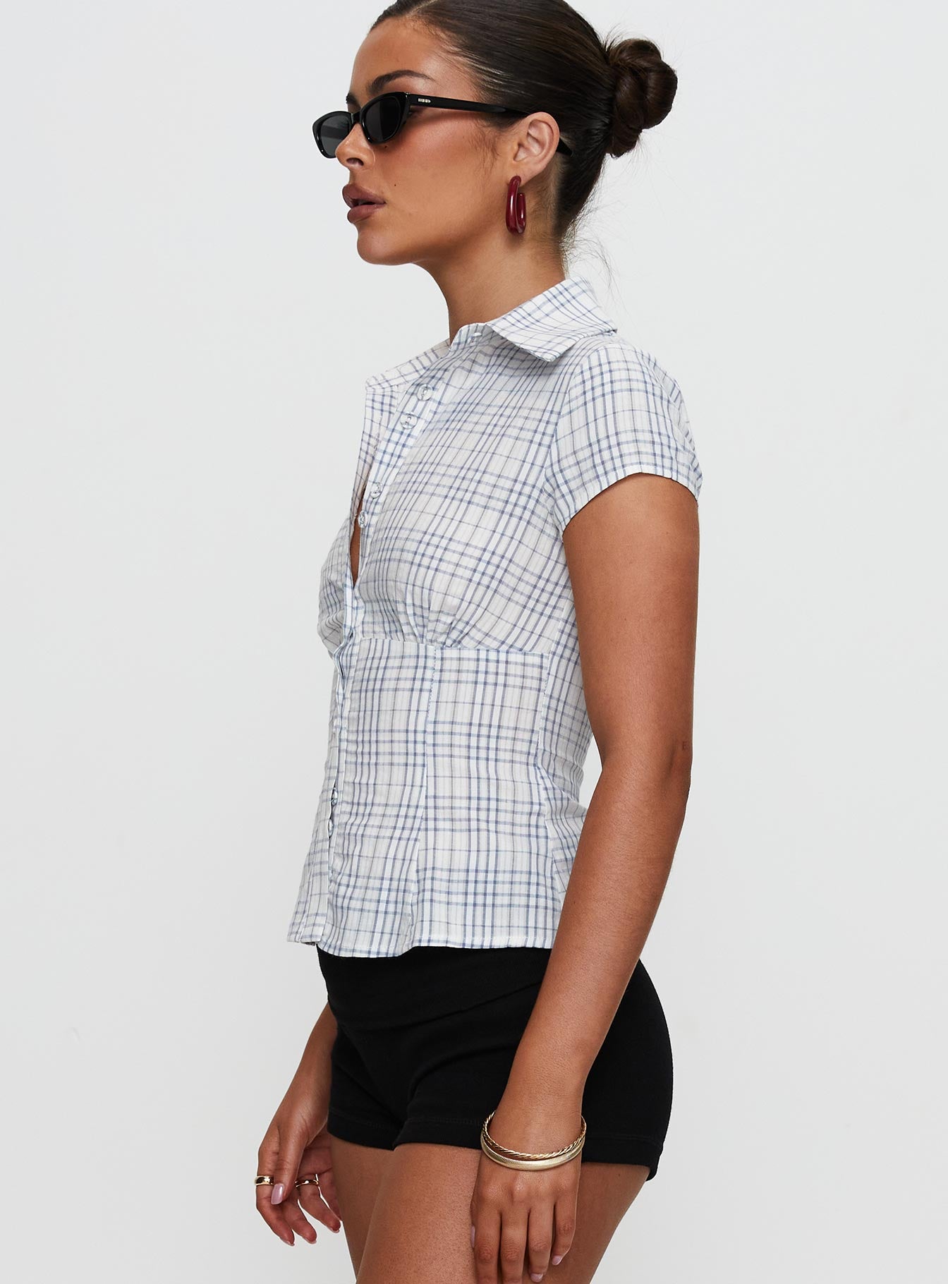 Cottesloe Blouse Top Blue Check、mySite、solidvoid