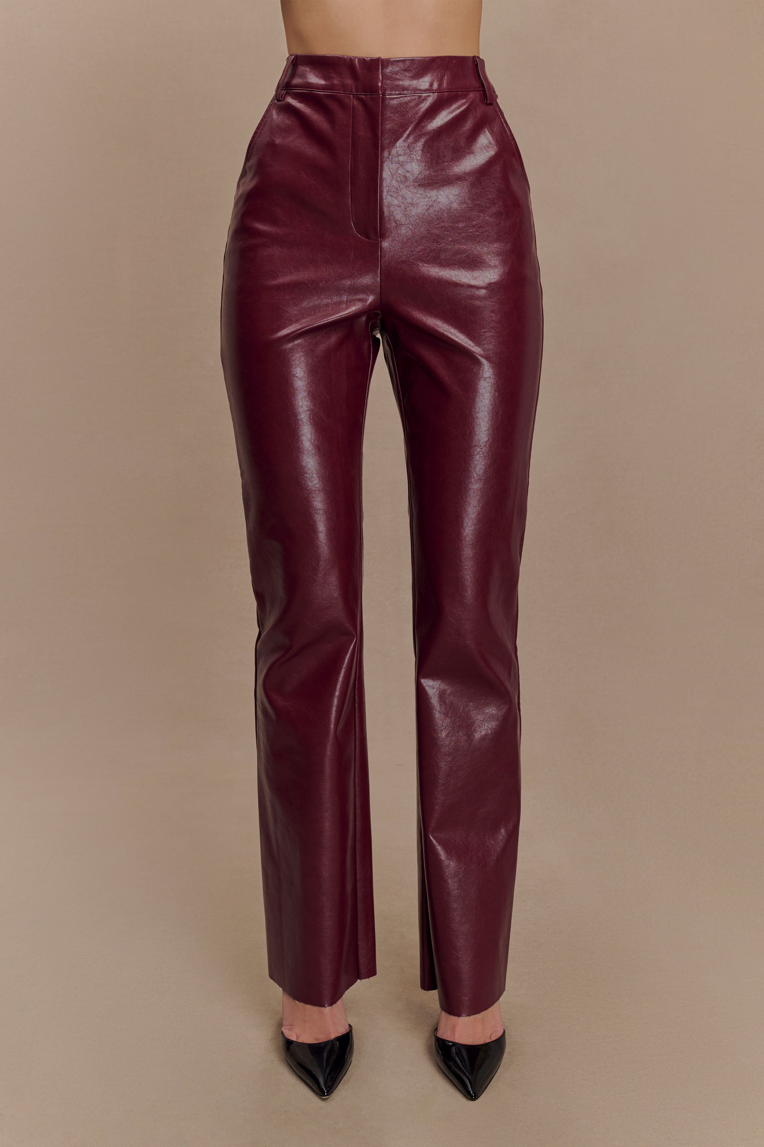 Tyra Straight Leg Faux Leather Pants - Cherry Red、mySite、solidvoid