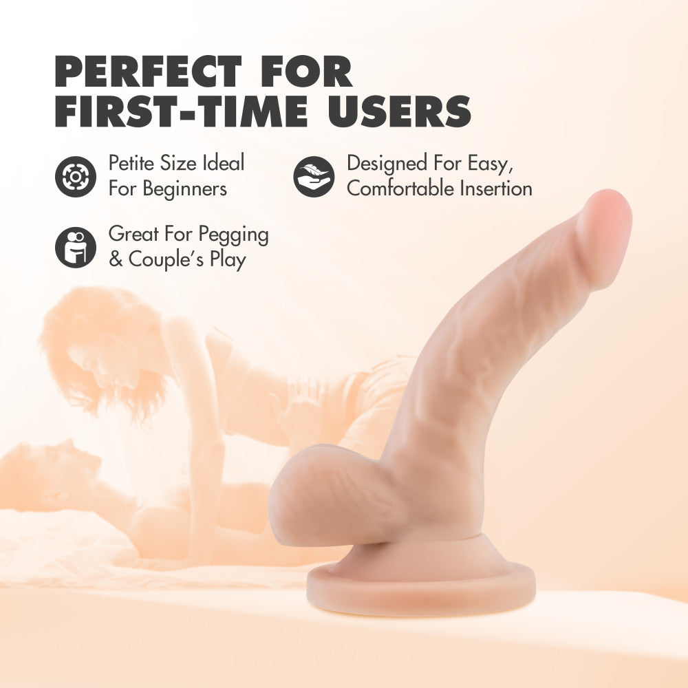 Dr. Skin By Blush® | Realistic Curved G-Spot Beige 4.75-Inch Long Dildo With Balls & Suction Cup Base、mySite、bottomscart