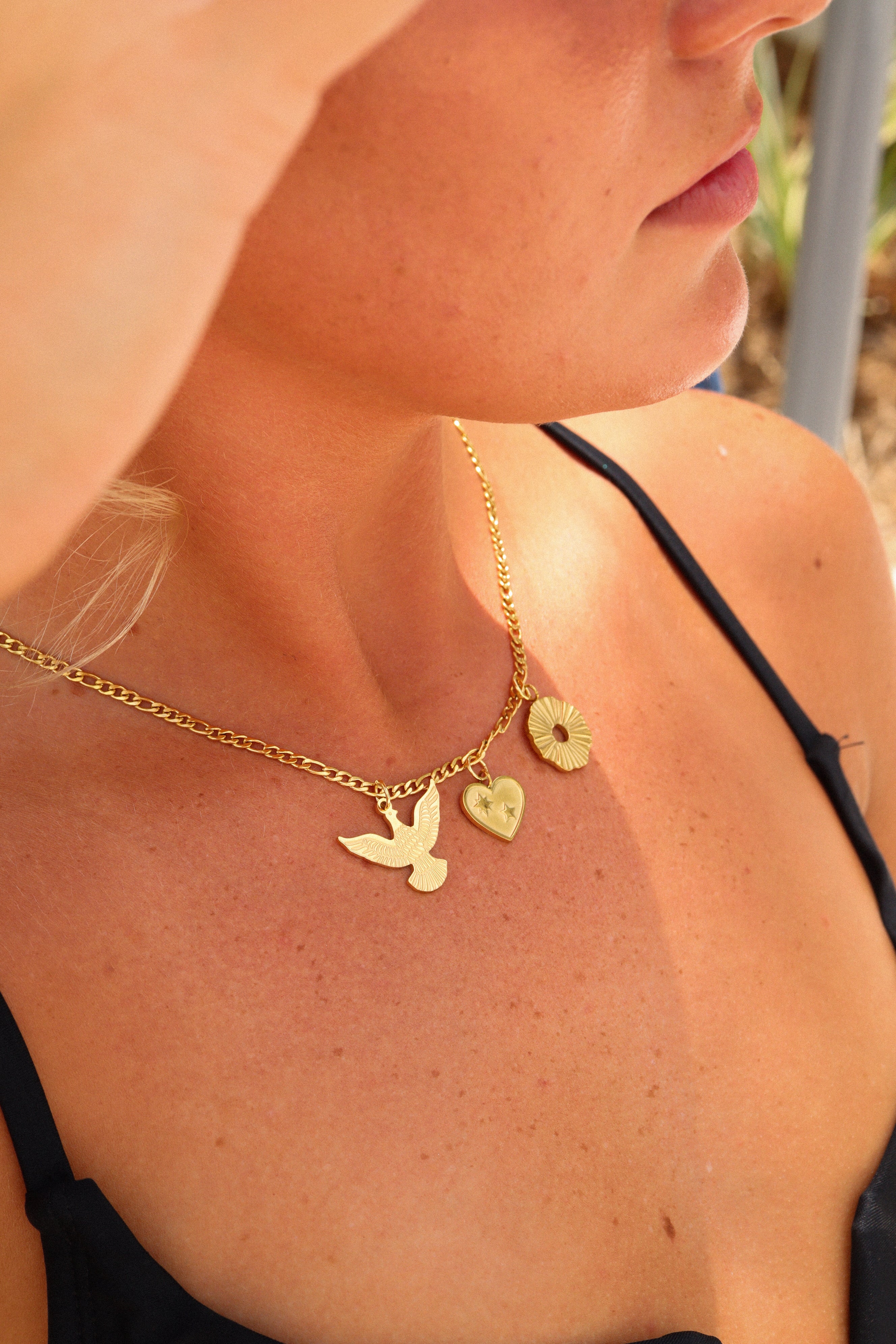 18K Gold PVD Coated Stainless Steel Heart with Stars Charm / PDL0009、mySite、dreamappss