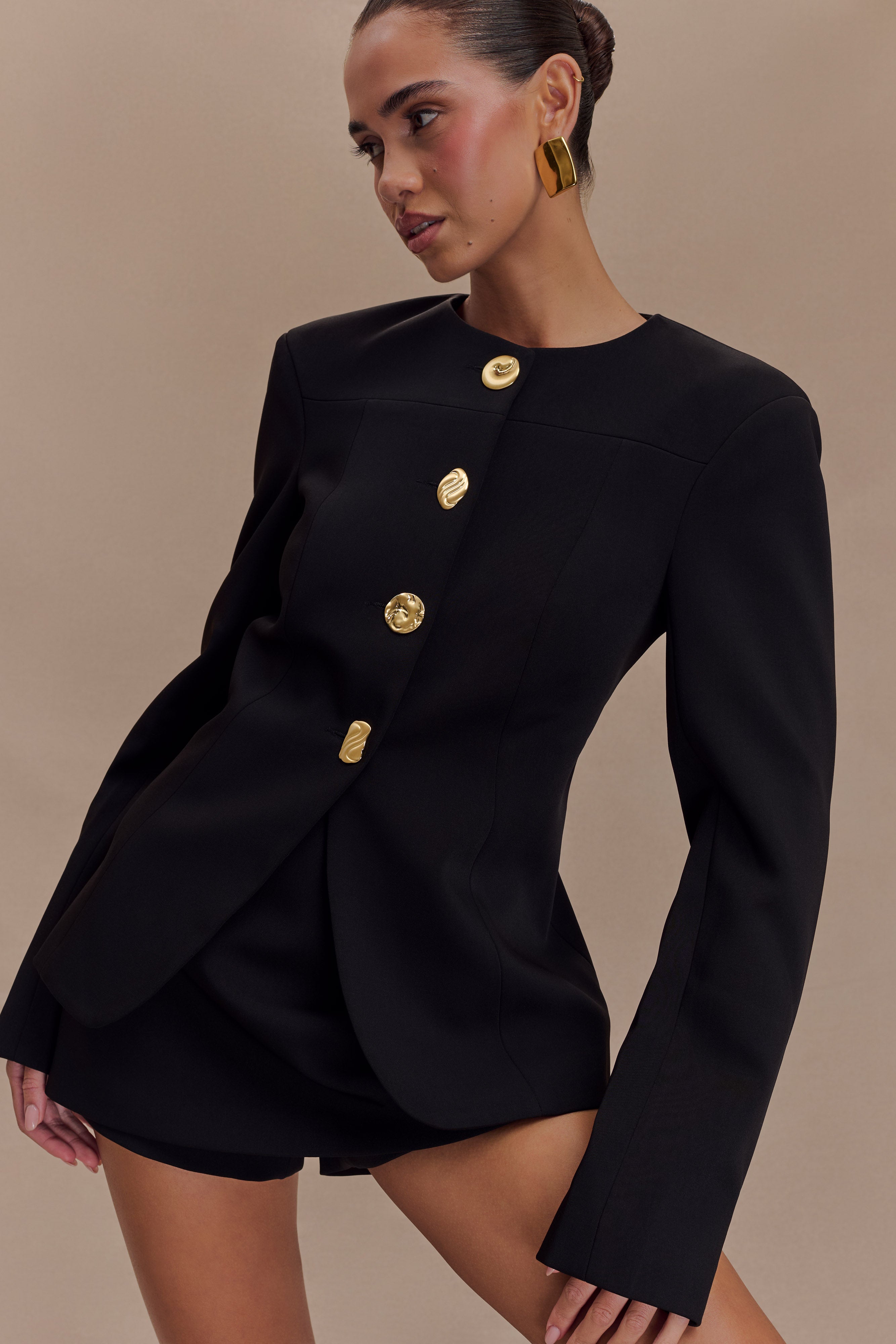 Asia Mixed Button Blazer - Black、mySite、solidvoid