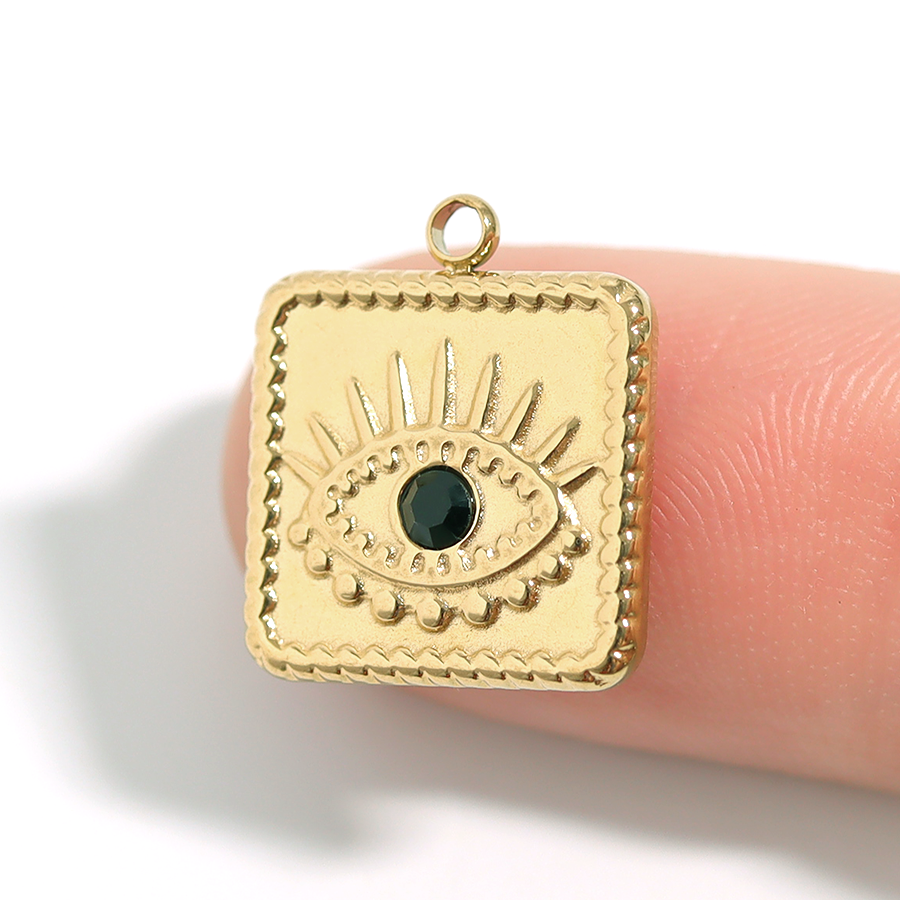 18K Gold PVD Stainless Steel Square Black Stone Evil Eye Charm / PDL0014、mySite、dreamappss