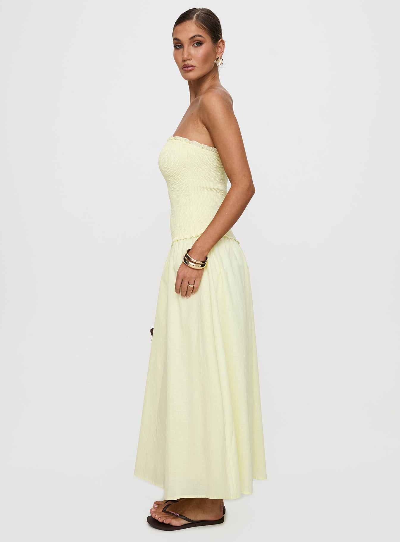 Tinsie Strapless Maxi Dress Yellow、mySite、solidvoid