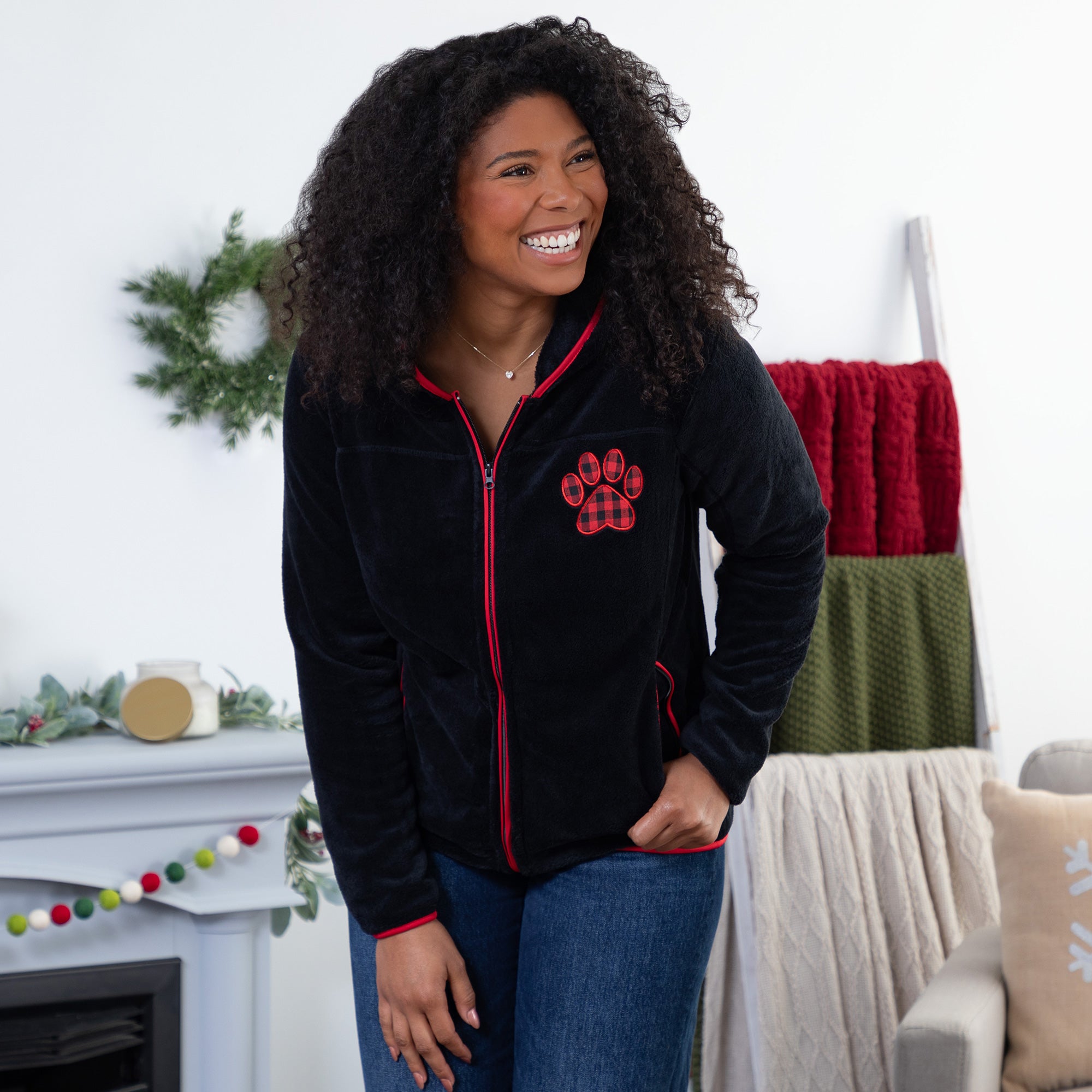 Buffalo Check Paw Print Plush Sherpa Hooded Jacket、mySite、camillekostekn