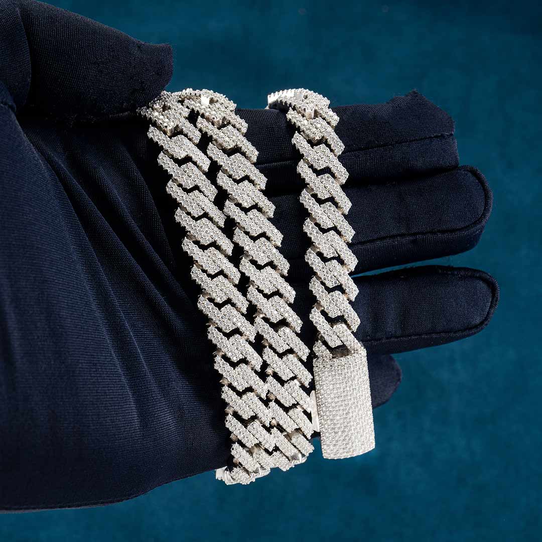 2-Row 12MM Moissanite Prong Cuban Link Chain 14K Gold、mySite、hinf8tx79