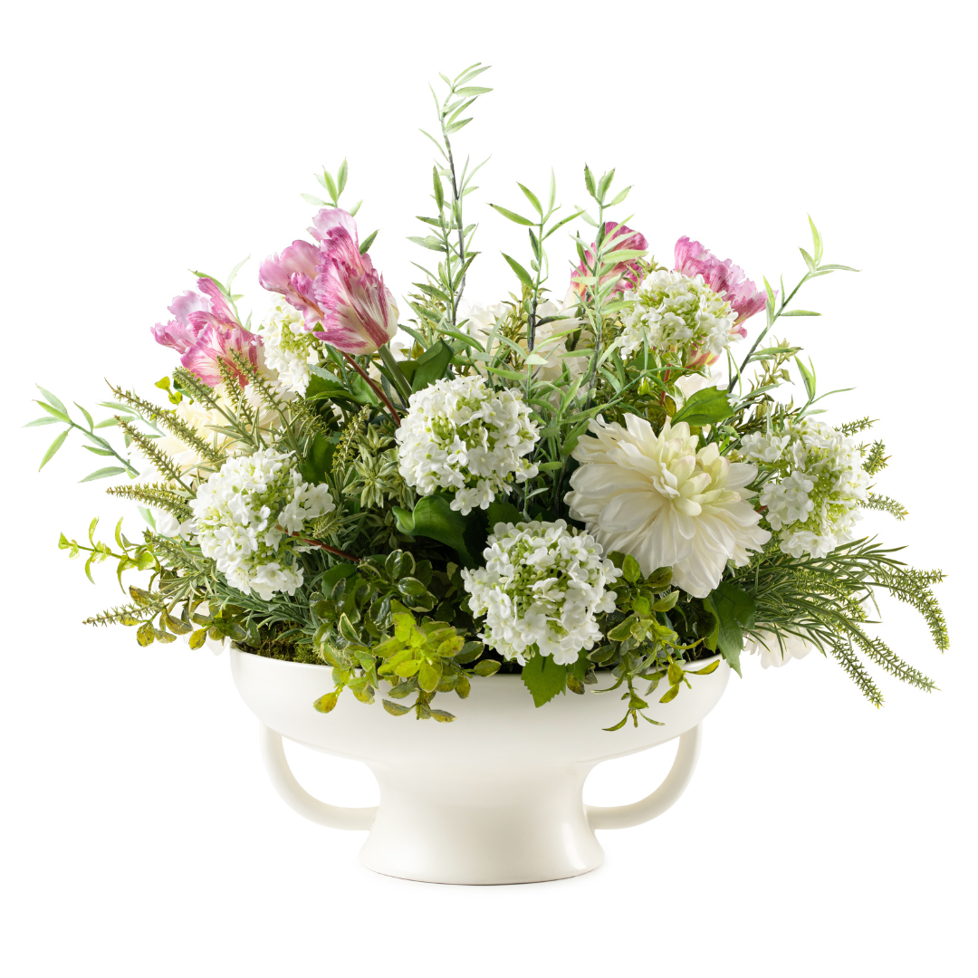  DH Dahlia and Pink Tulip in White Handle Pot、mySite、elrpsem3k