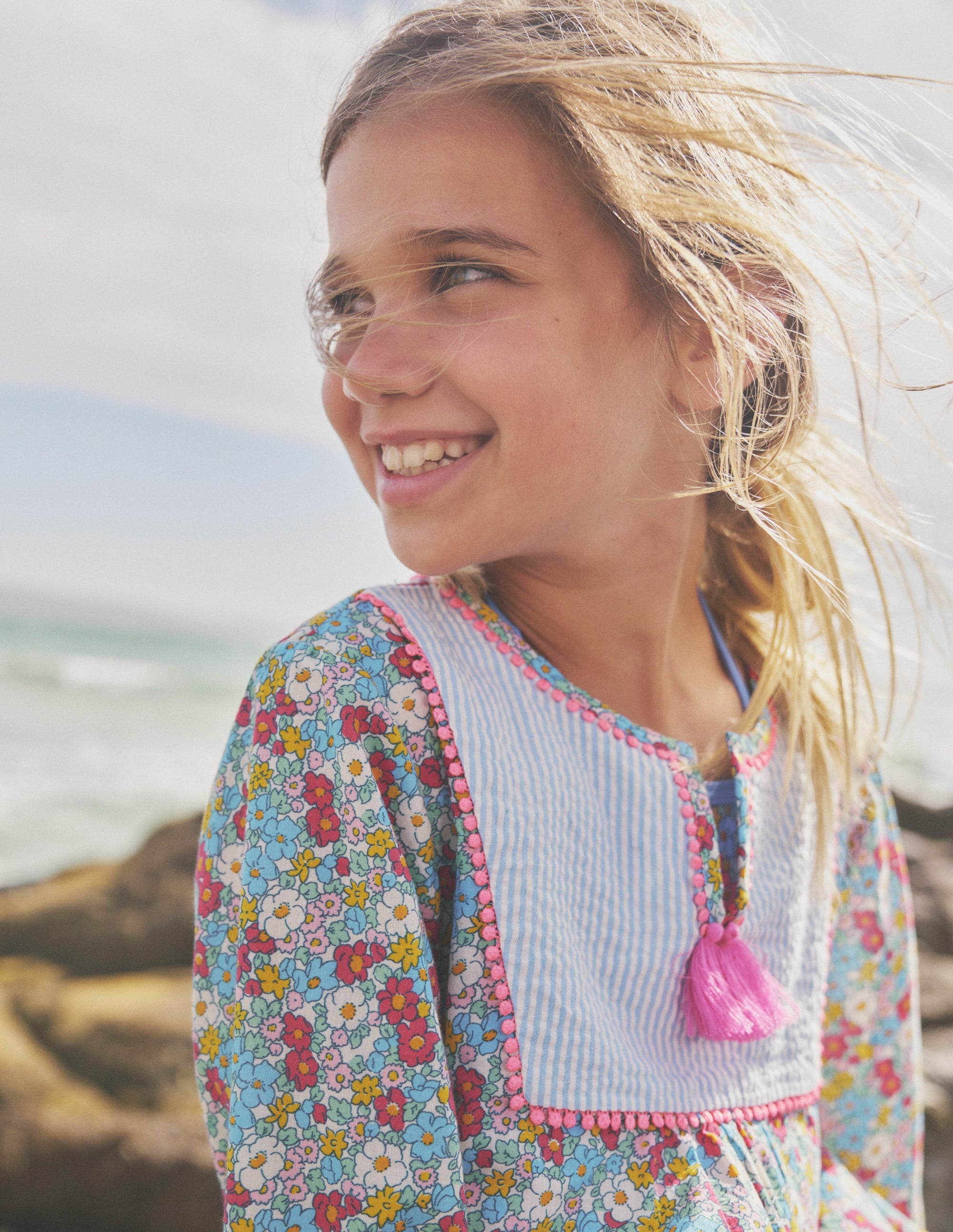  Long-sleeve Printed Kaftan-Festival Pink Nautical Floral、mySite、ashleygrahame