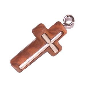  Olive wood Cross with Embedded pewter Cross - Latin (3cm - 1.2) - 5mm thick、mySite、elrpsem3k