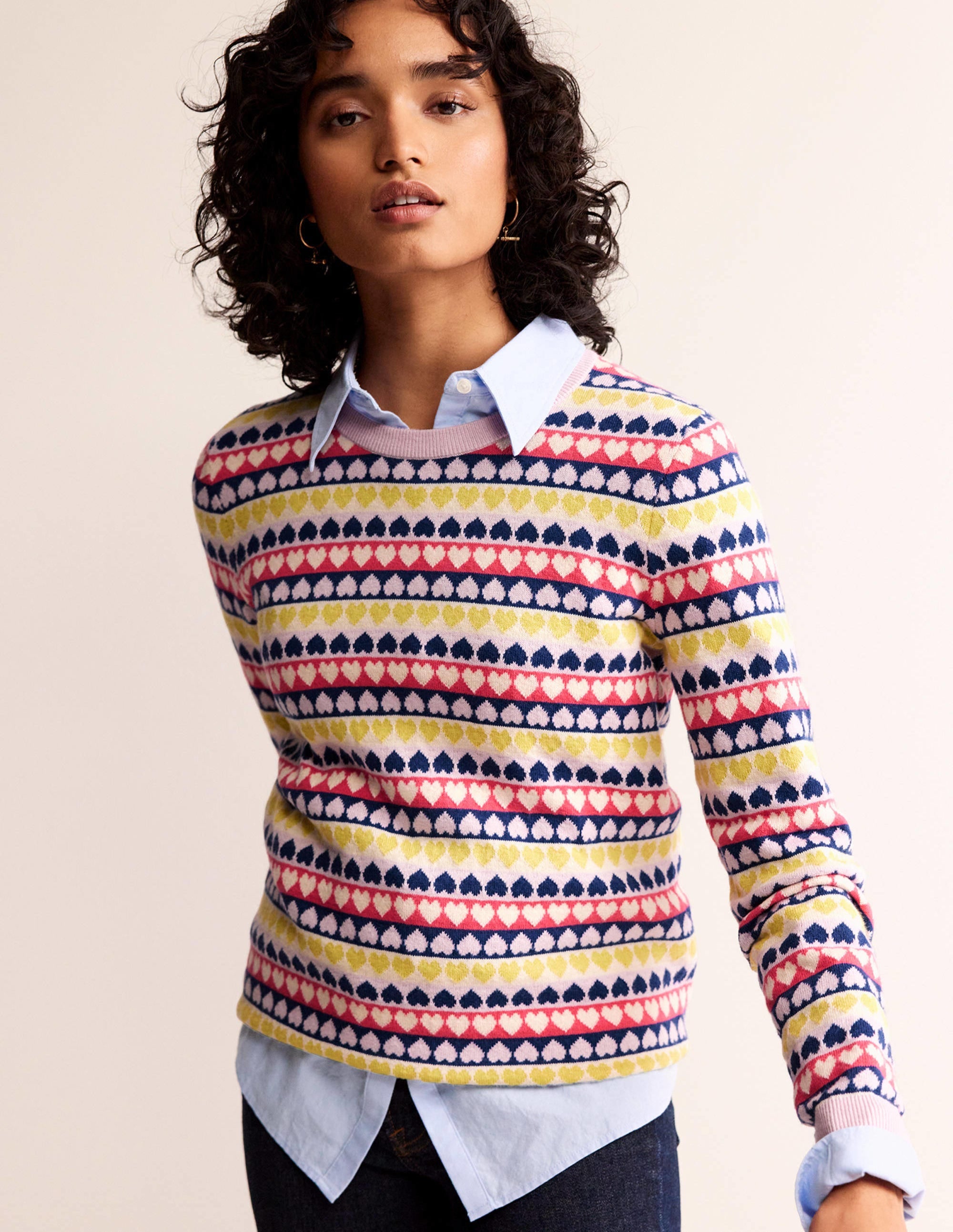  Isabel Heart Fair Isle Jumper-Multi, Ivory Geo Heart、mySite、ashleygrahame