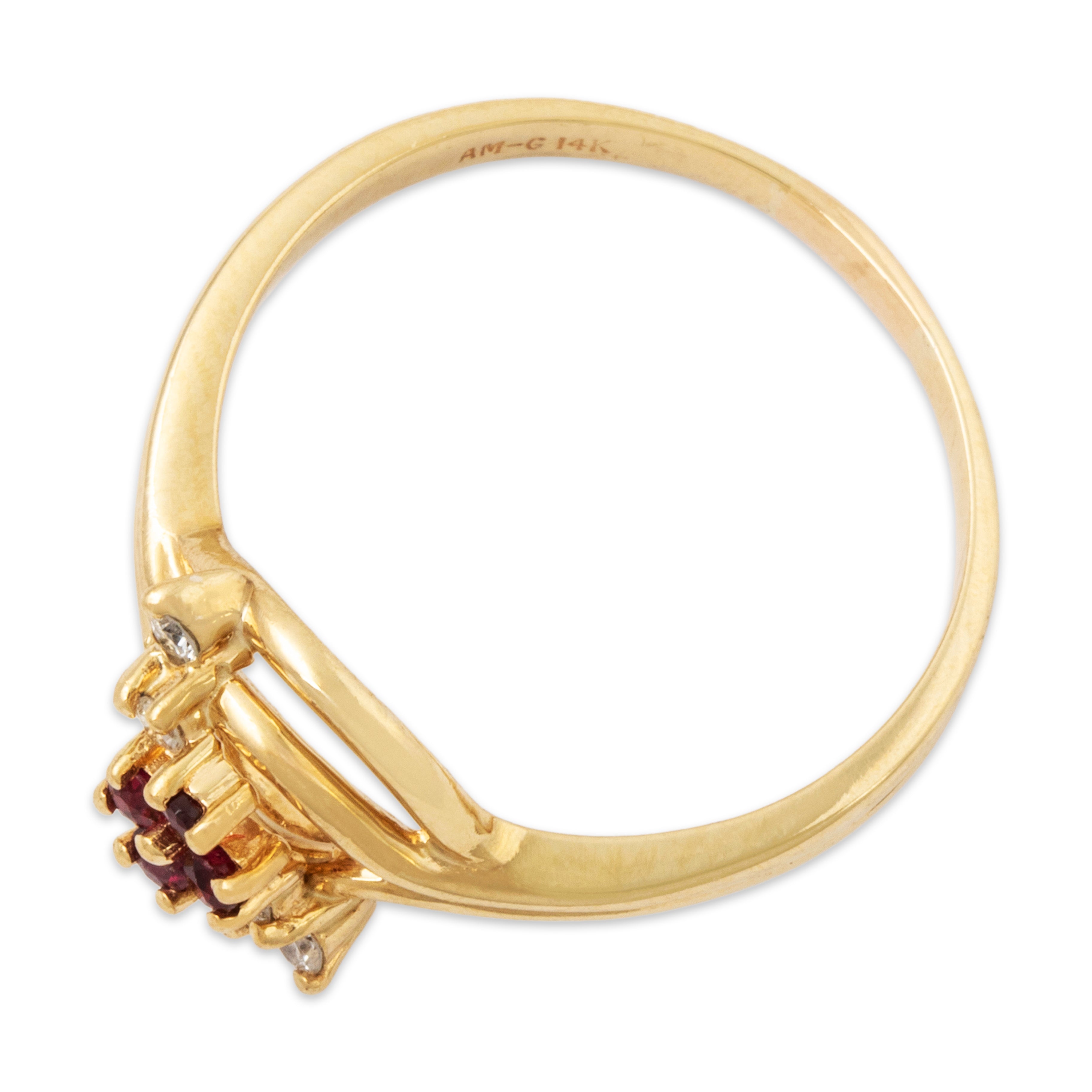 Vintage 14k Yellow Gold Ruby Diamond Dainty Floriform Ring 8.00、mySite、hinf8tx79