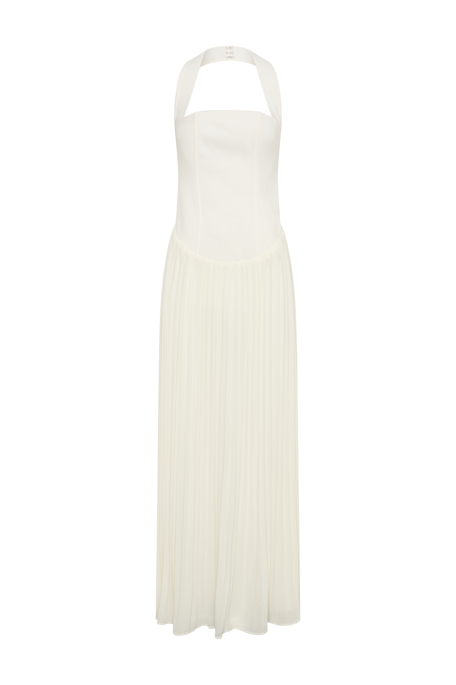 Stacie Pleated Halter Maxi Dress - Ivory、mySite、solidvoid
