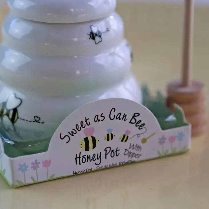 Sweet as Can Bee Ceramic Honey Pot with Wooden Dipper、mySite、topwebapps