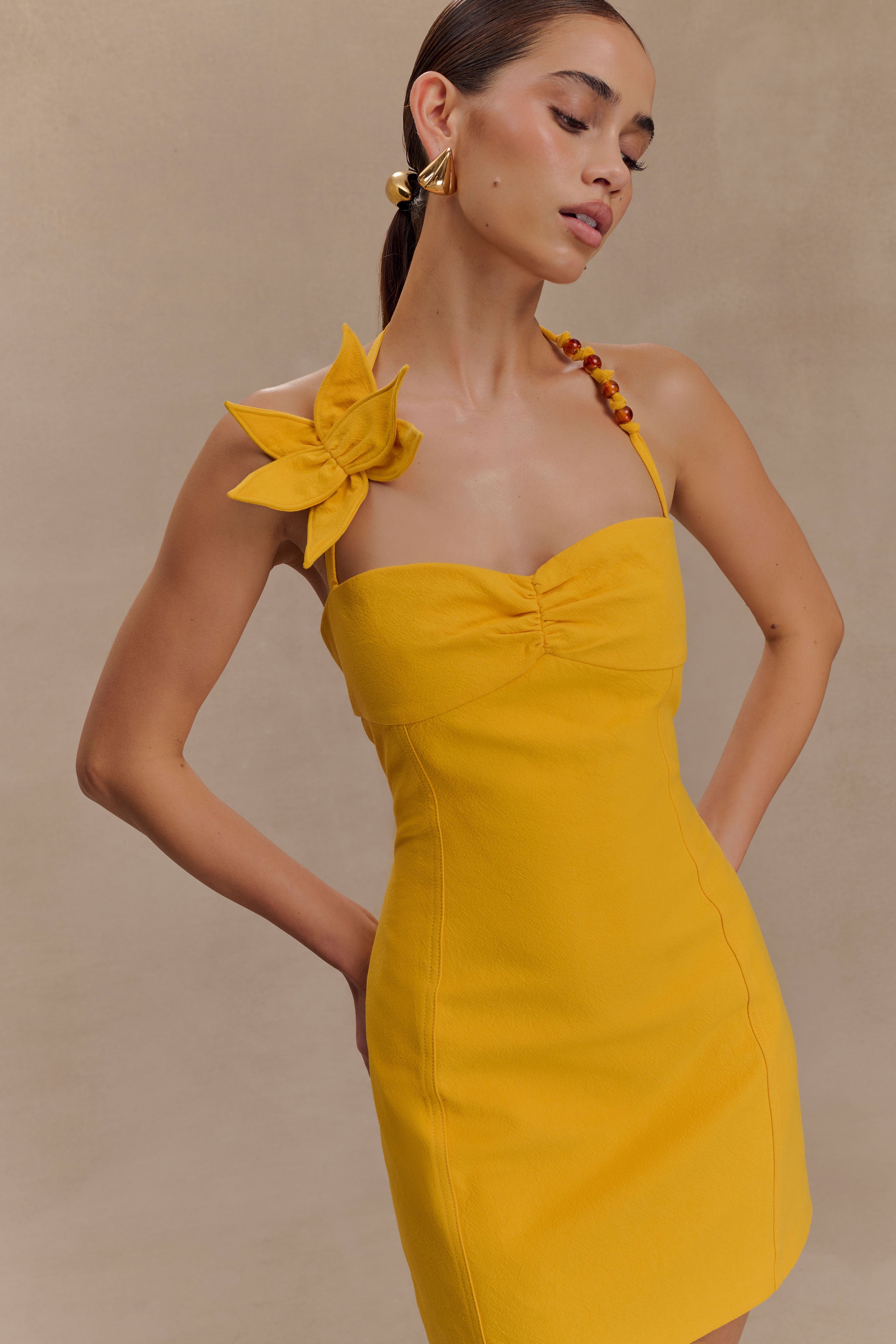 Reyes Cotton Floral Mini Dress - Butterscotch、mySite、solidvoid