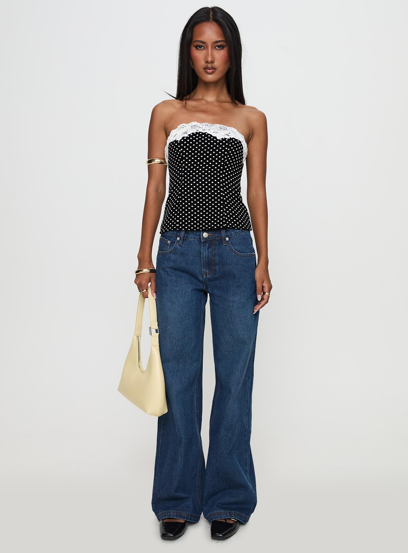 Ettore Lace Trim Strapless Top Black Polka、mySite、solidvoid