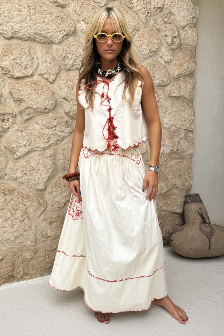 Cream and Red Pollenca Skirt、mySite、solidvoid