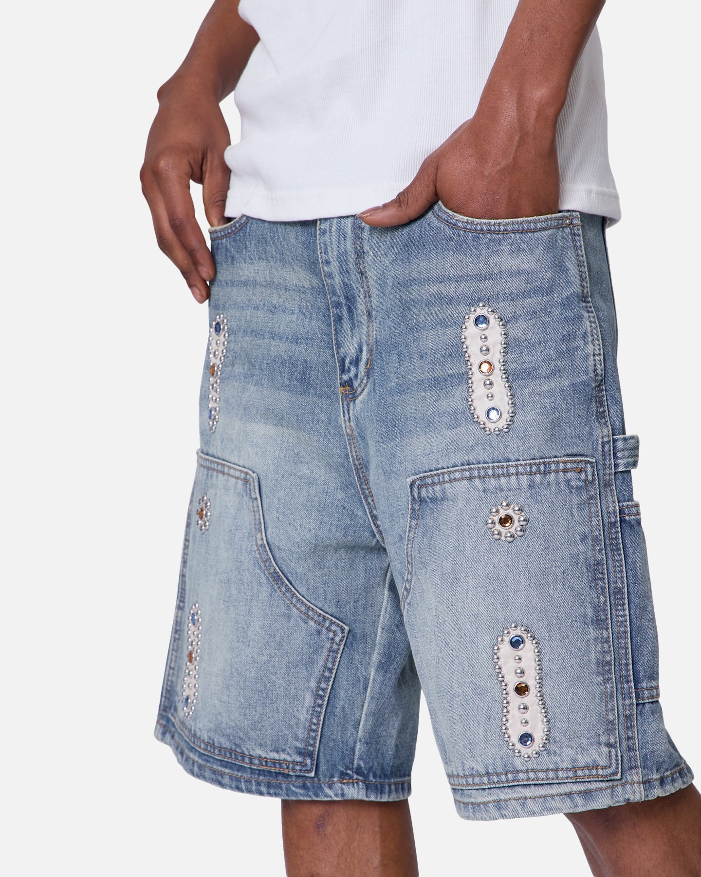 MNML Double Western Jewel Denim Shorts Blue、mySite、zt4zffjzw