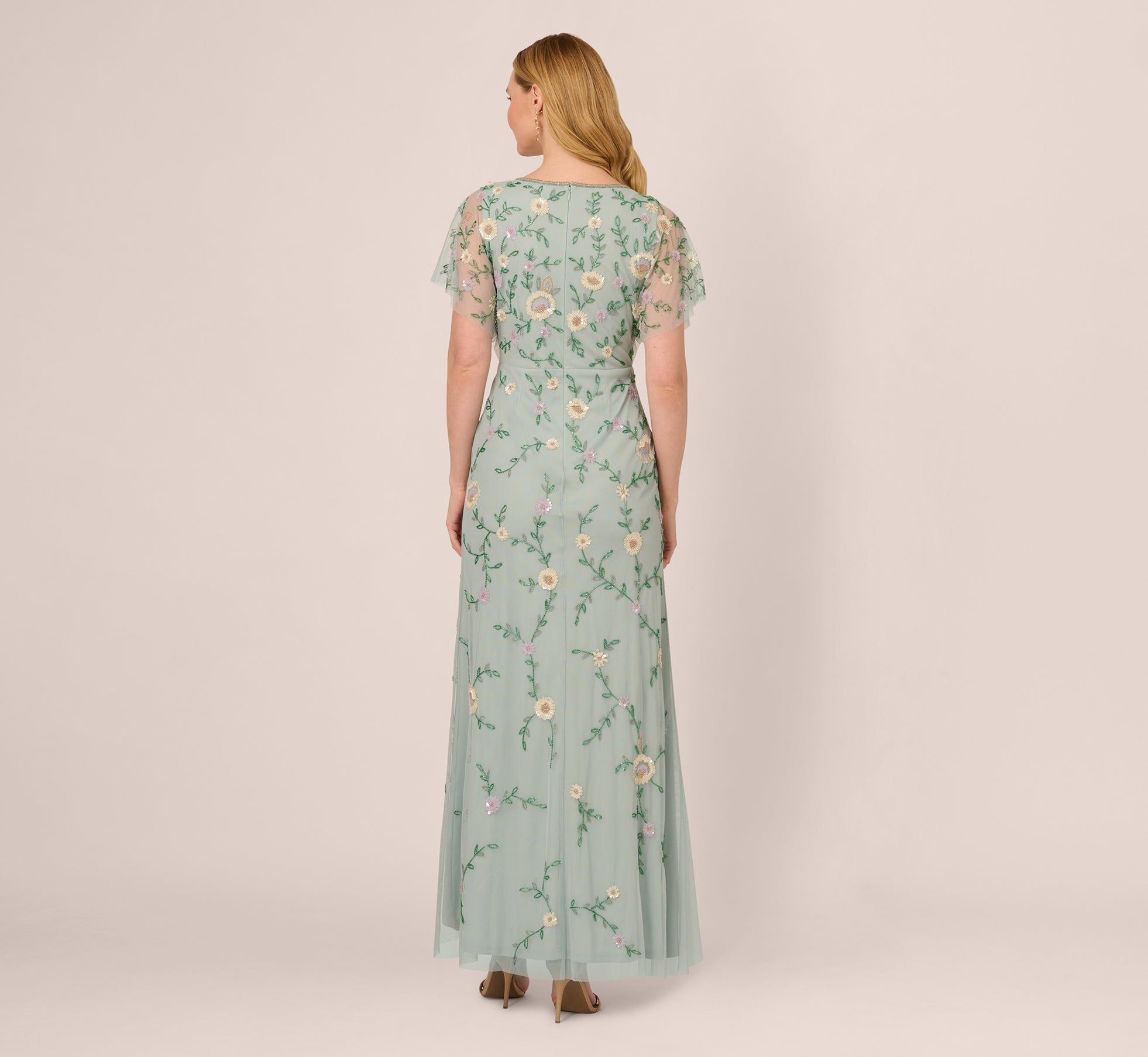 Flutter Sleeve Beaded Wrap Dress In Aqua Dust、mySite、solidvoid