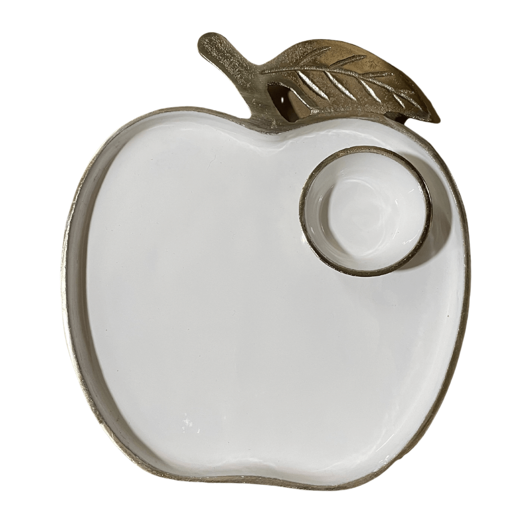 White and Silver Enamel Apple Tray with Honey Dish、mySite、topwebapps